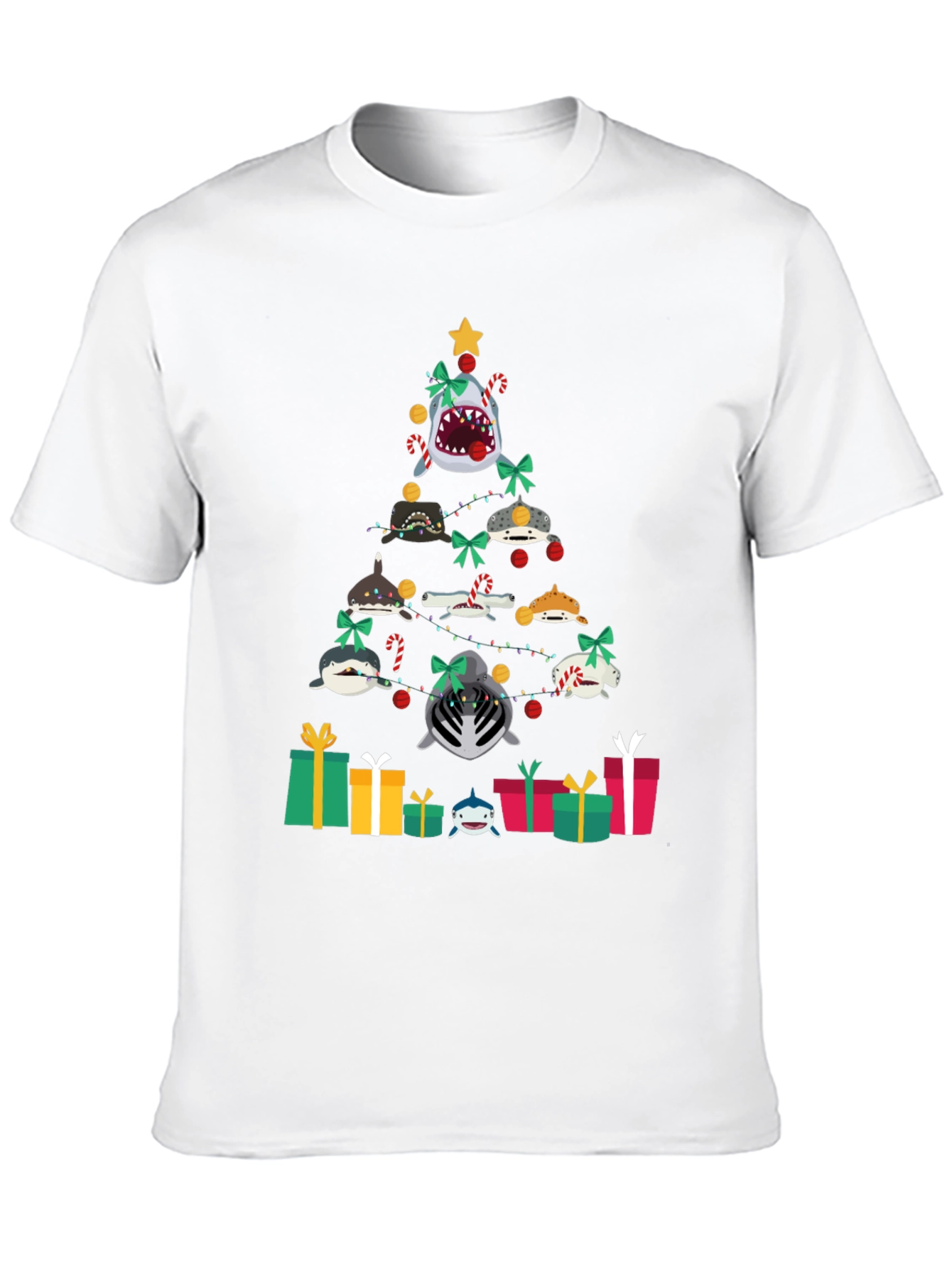 Black Shark Christmas Tree Black T-Shirt view 10