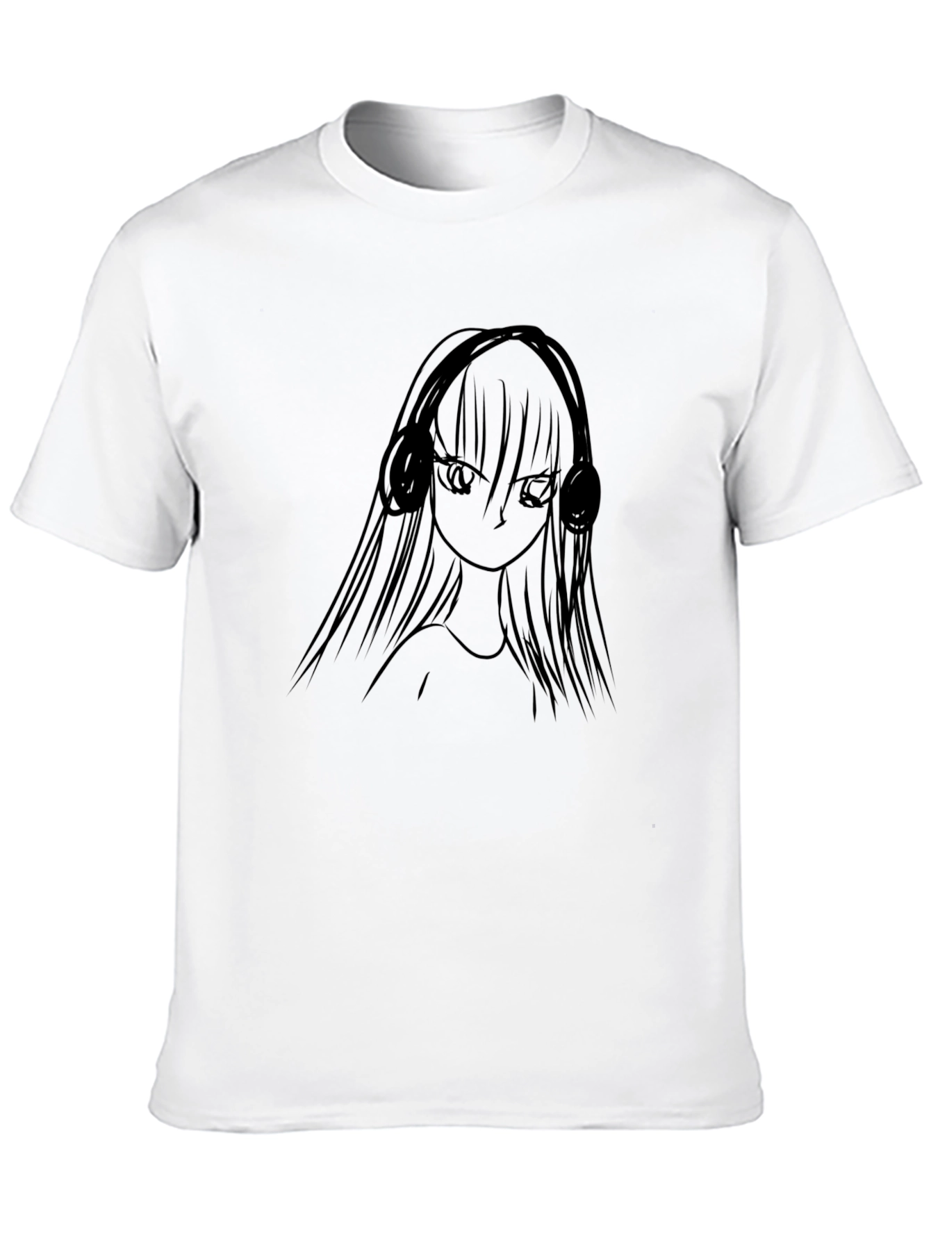 Black Anime Girl Headphones Black T-Shirt view 10