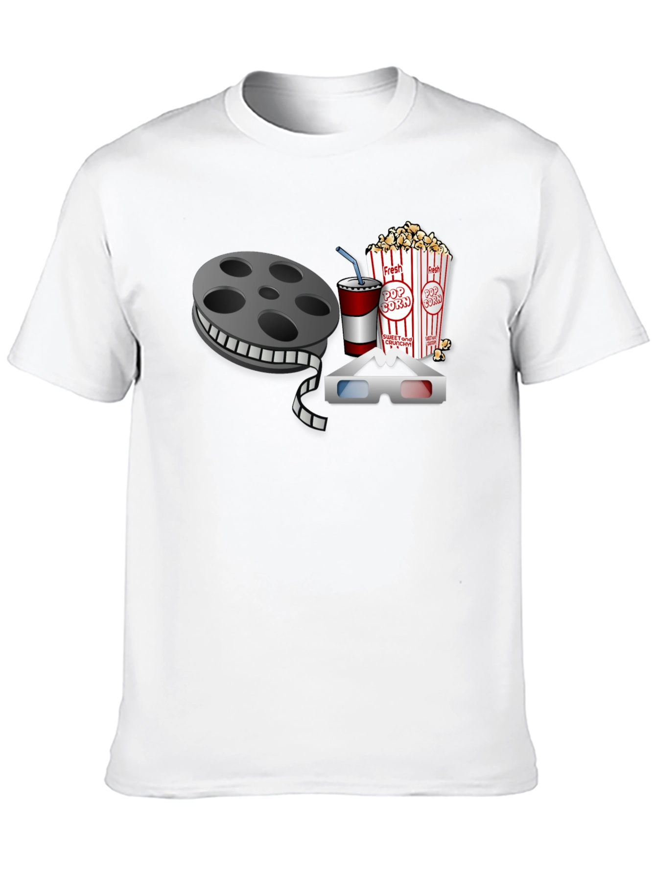 Black Movie Night T-Shirt: Reel, Popcorn, Soda & 3D Glasses view 10