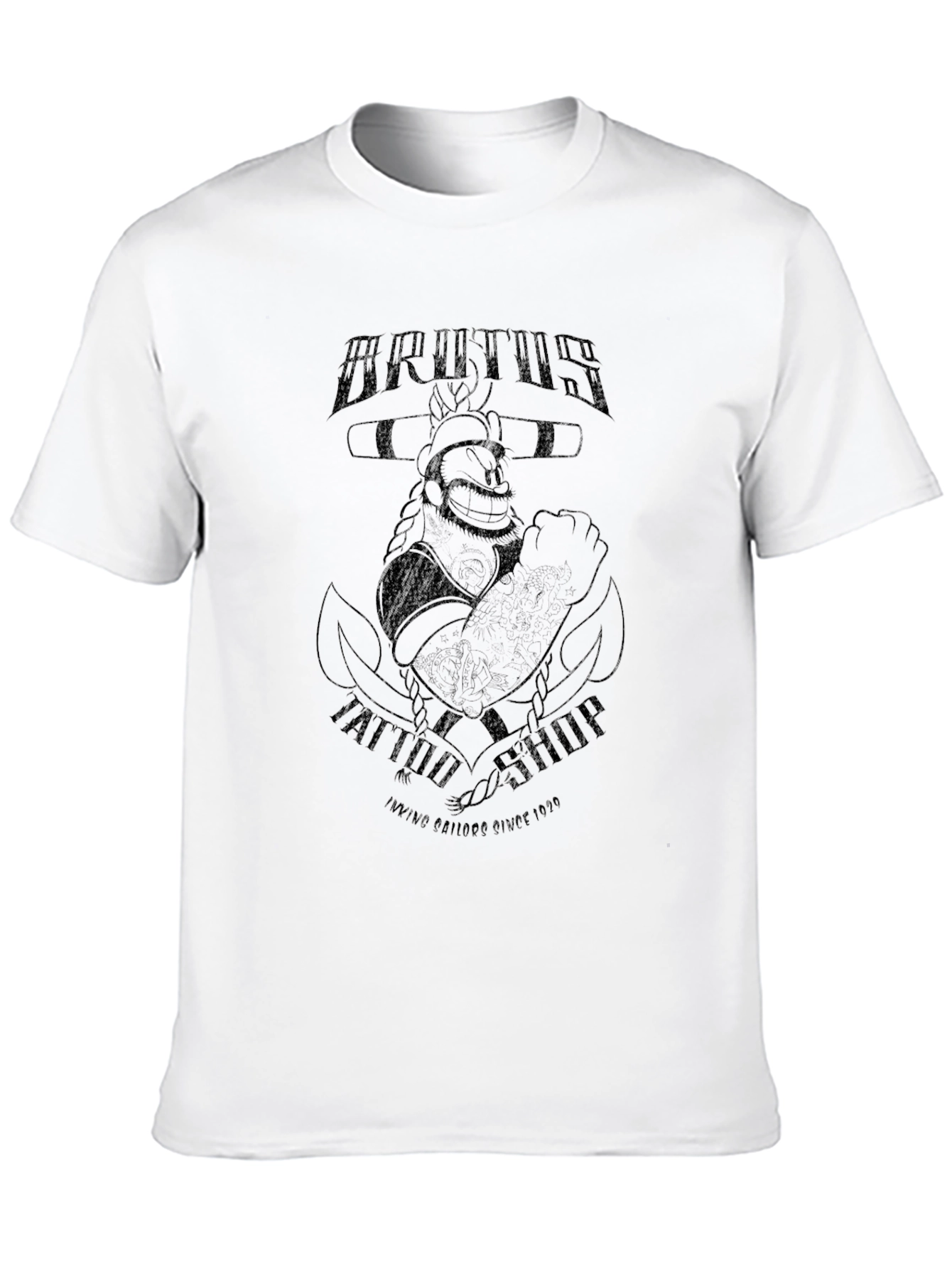 Black Brutus Tattoo Shop Graphic Tee - Vintage Sailor Design view 10
