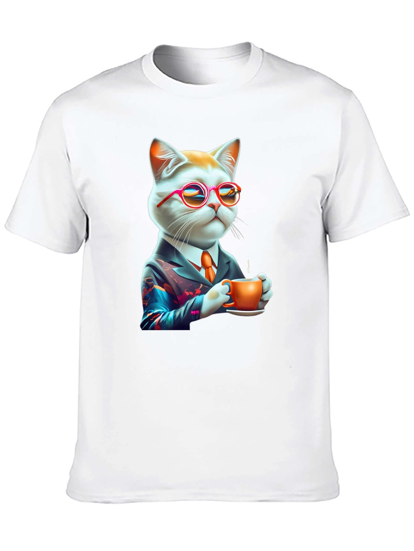 Black Cool Cat T-Shirt - Cat with Coffee view 10