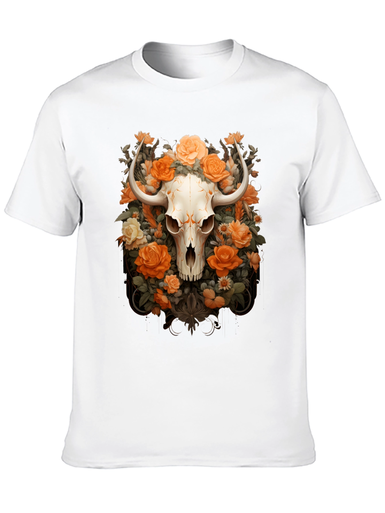 Black Floral Skull Graphic Tee - Unique Design view 10