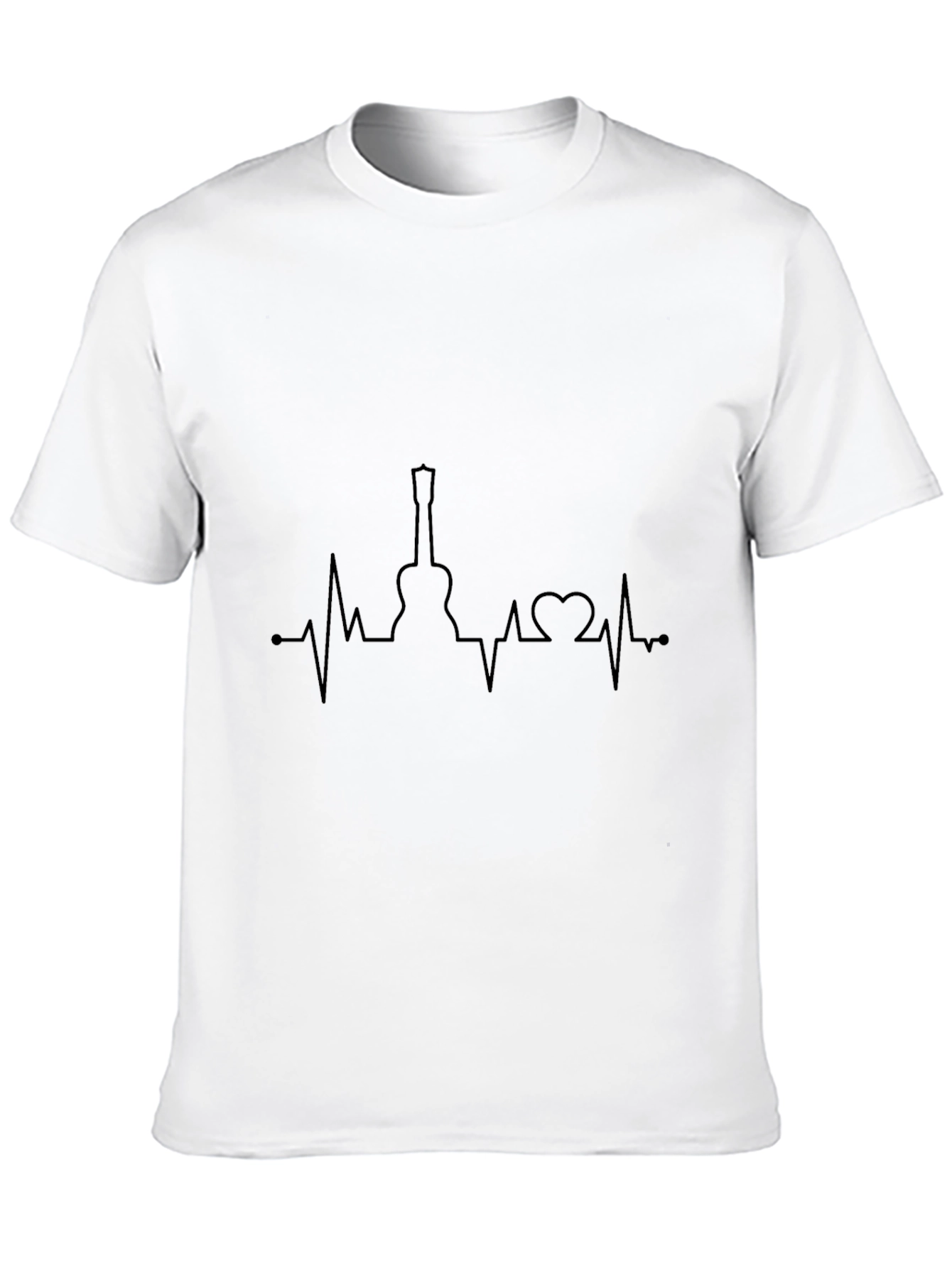 Black Guitar Heartbeat Graphic Tee - Black Crew Neck T-Shirt view 10