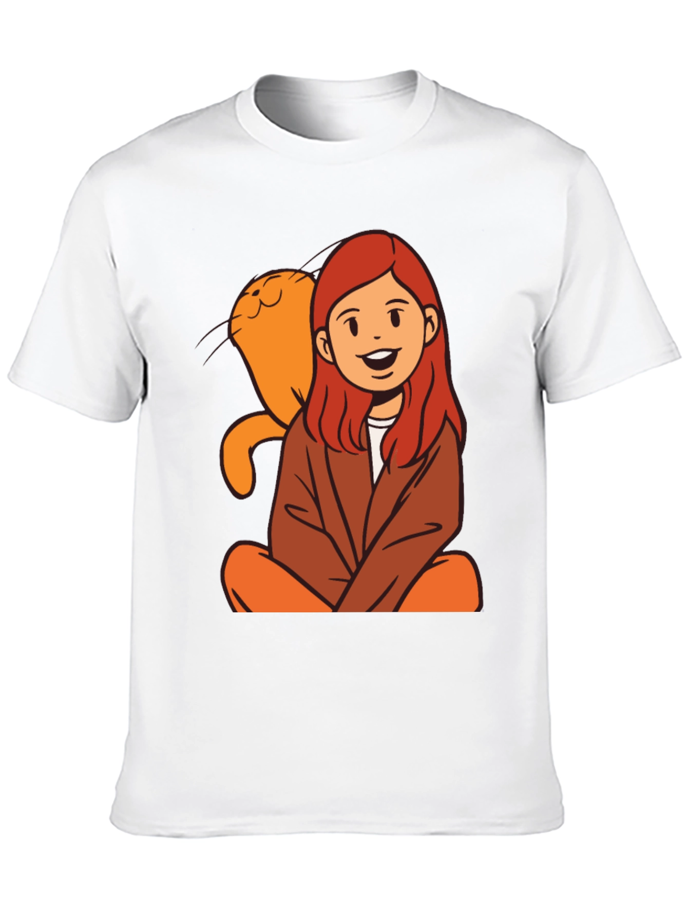 Black Cartoon Girl & Cat Graphic Black T-Shirt view 10