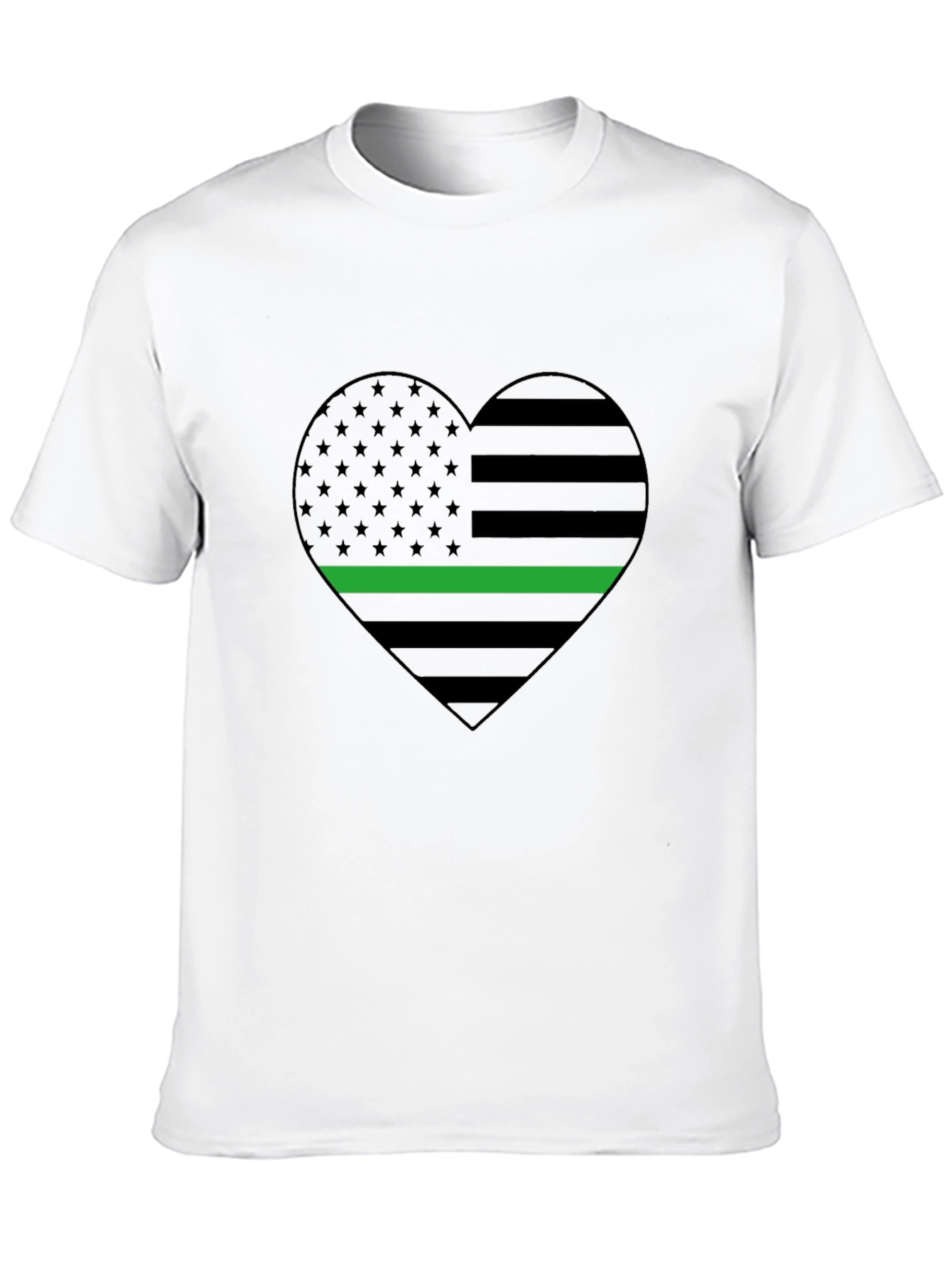 Black Thin Green Line Heart Flag T-Shirt - Support Military view 10