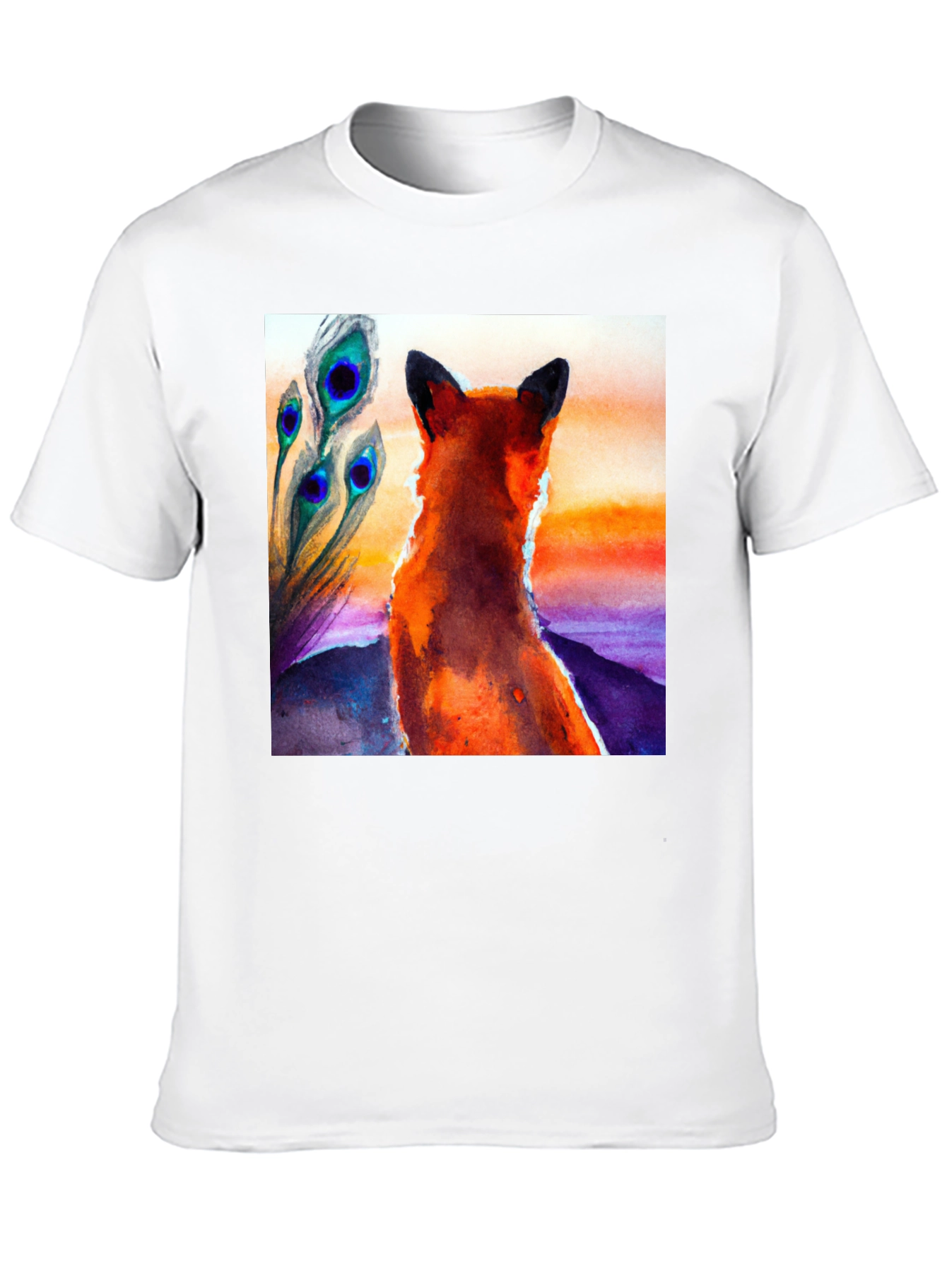 Black Fox & Peacock Feather Graphic Black T-Shirt view 10