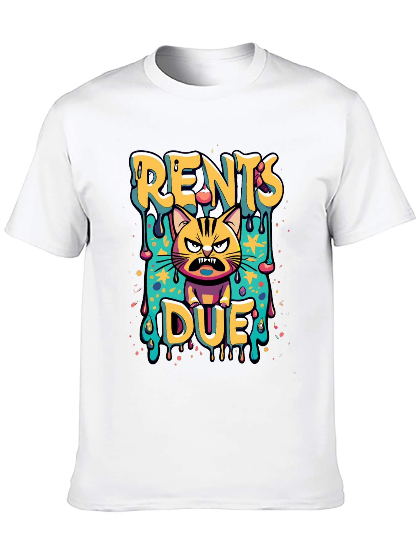 Black Rents Due Angry Cat Graphic Black T-Shirt view 10