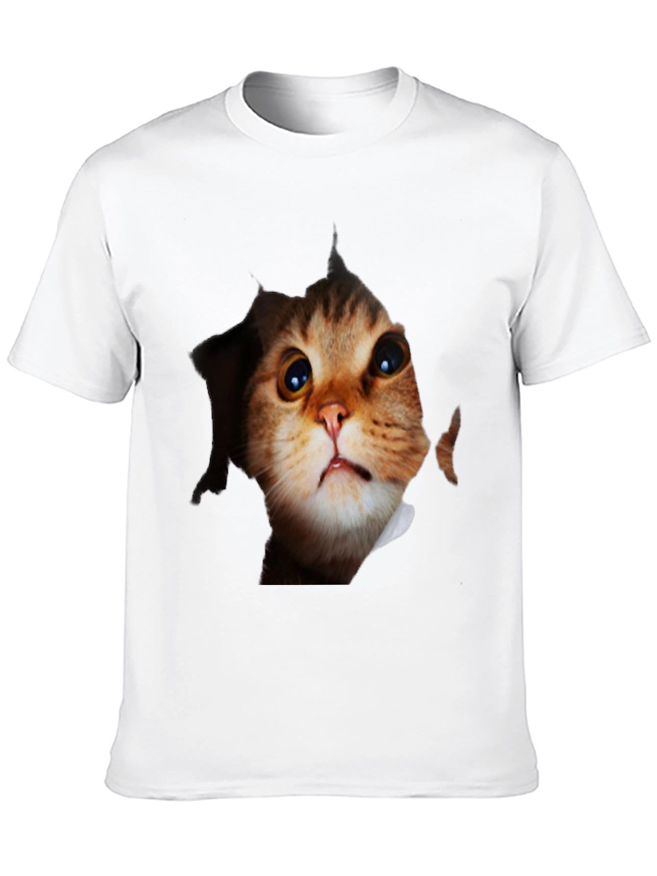 Black 3D Cat Peeking Out Black T-Shirt view 10