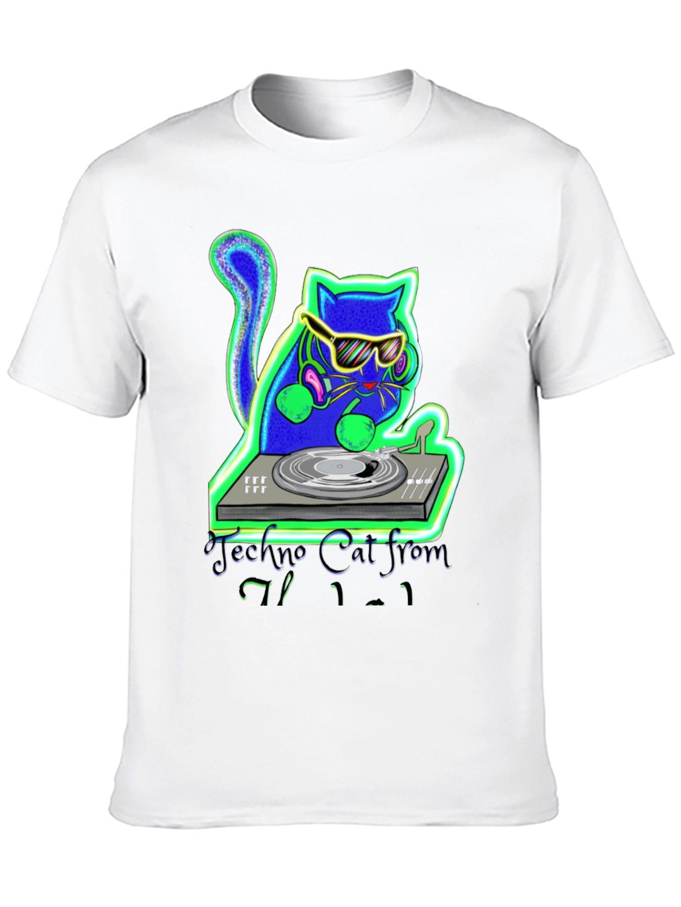 Black Techno Cat DJ Graphic T-Shirt view 10