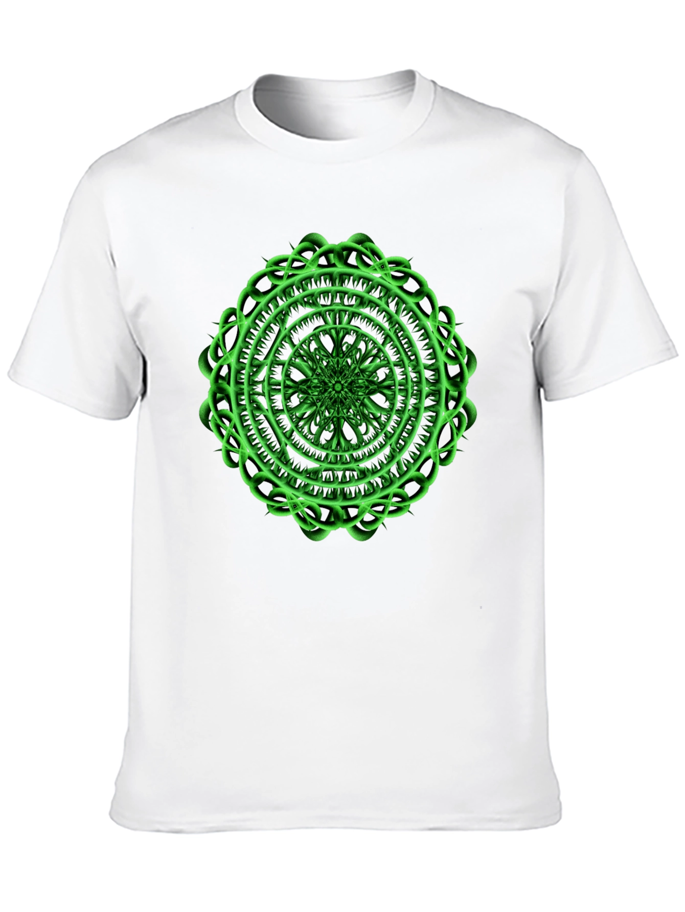 Black Men's Black T-Shirt with Green Mandala Design view 10