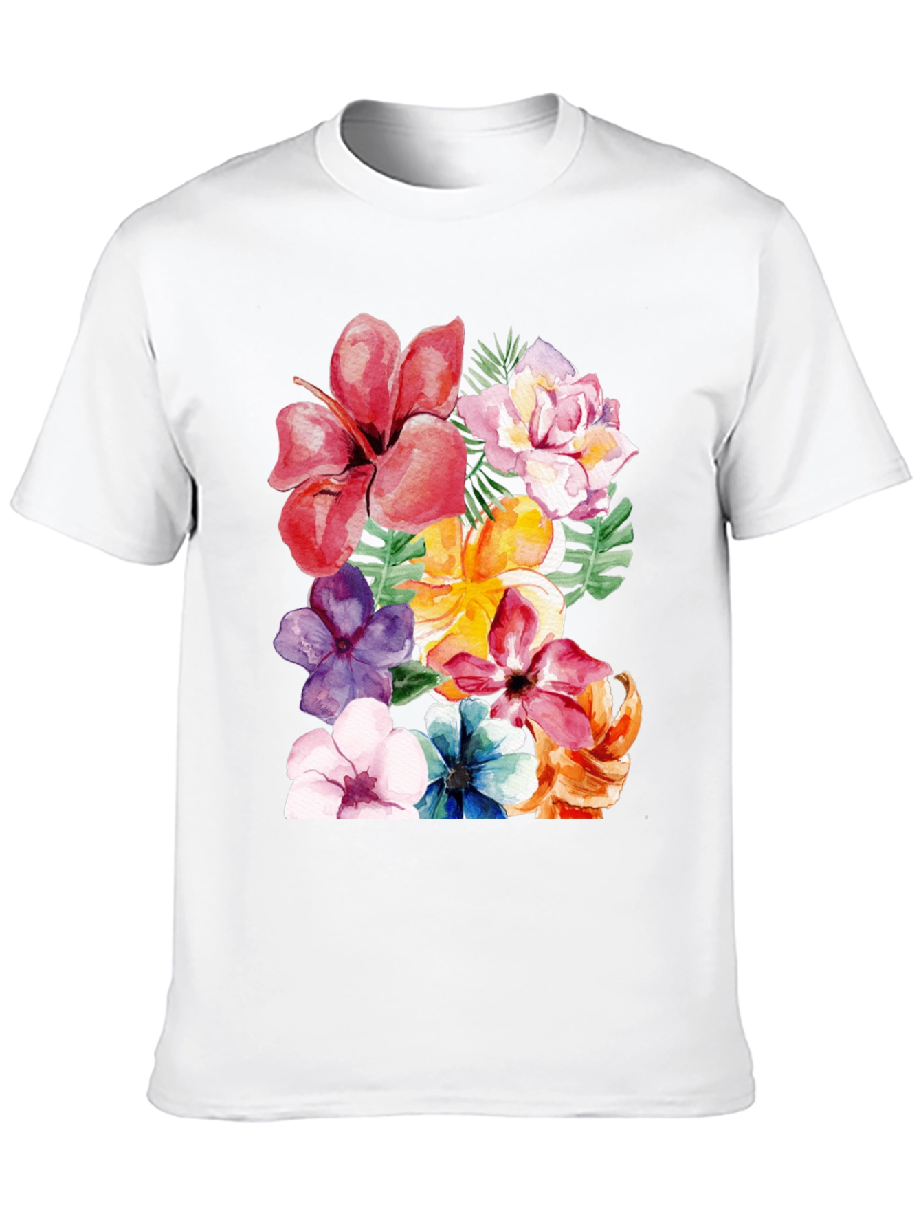 Black Floral Print Black T-Shirt - Tropical Flower Design view 10