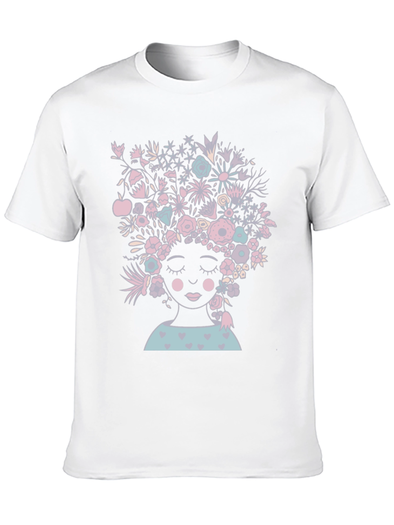 Black Floral Woman Graphic Tee - Black Cotton T-Shirt view 10
