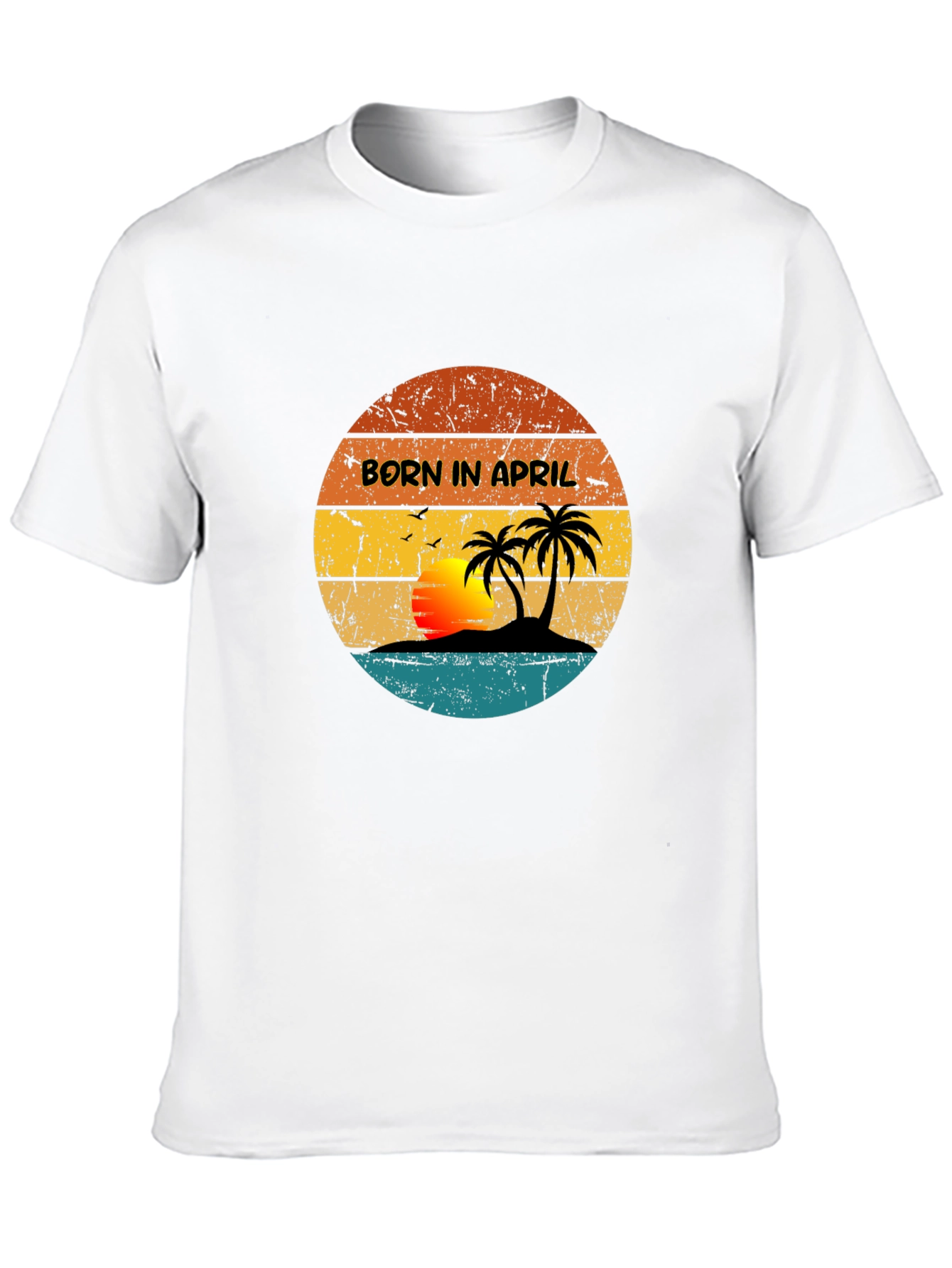 Black Born In April Retro Sunset Graphic T-Shirt view 10