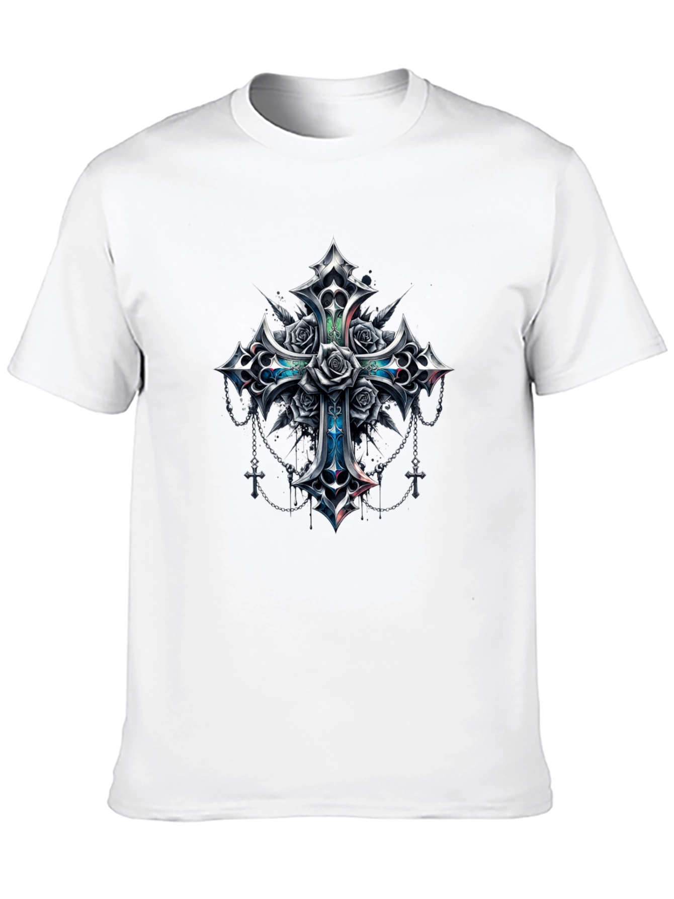 Black Gothic Rose Cross Graphic Tee - Black view 10