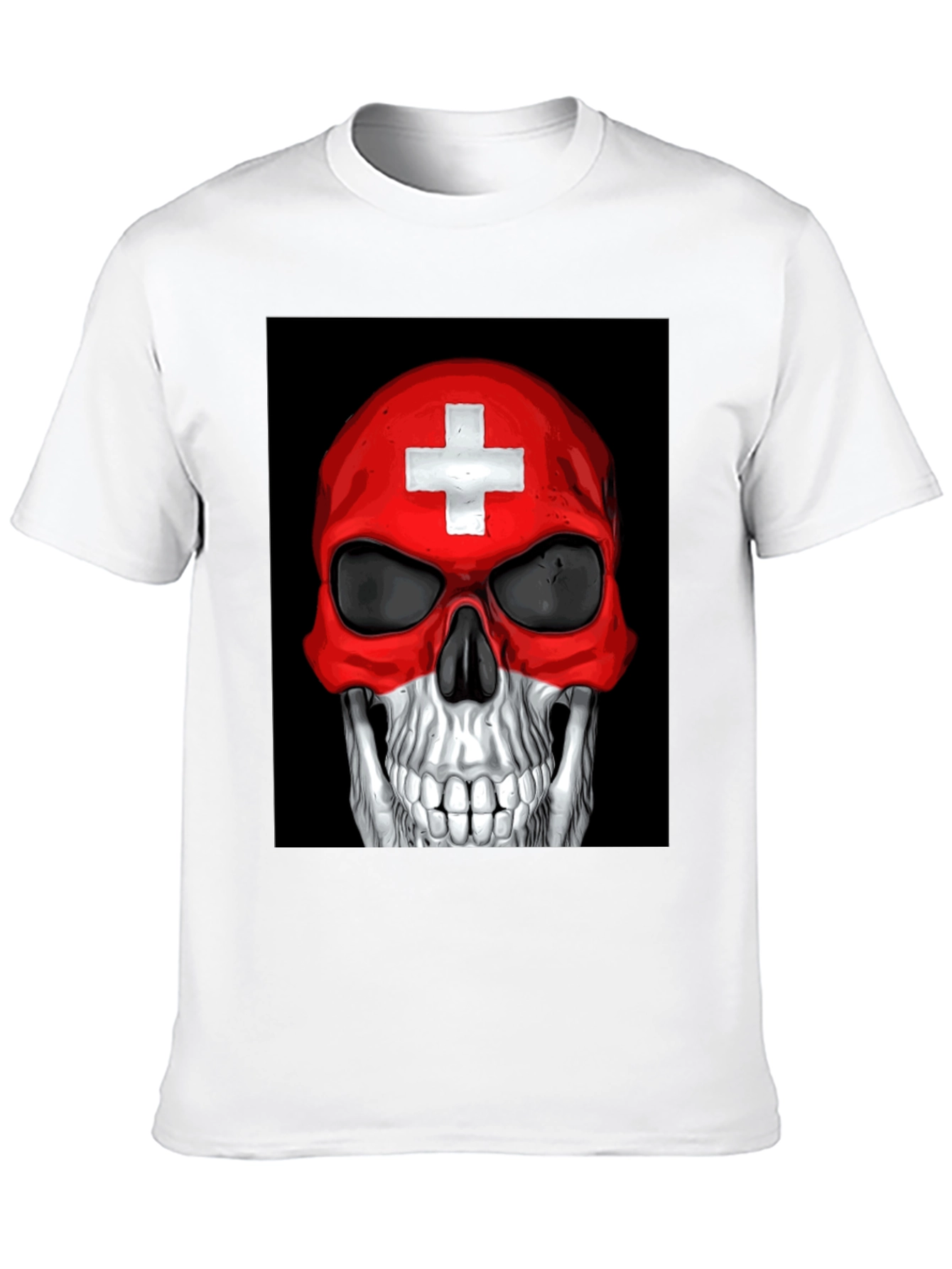 Black Skull Switzerland Flag Graphic Tee - Black Cotton T-Shirt view 10