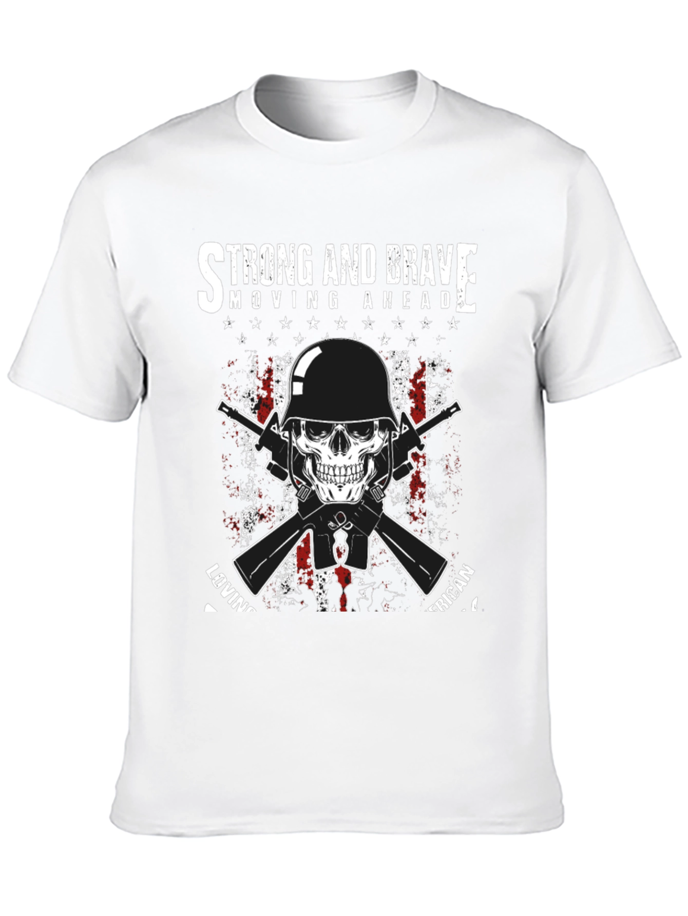 Black Strong & Brave Patriotic Skull Graphic T-Shirt view 10