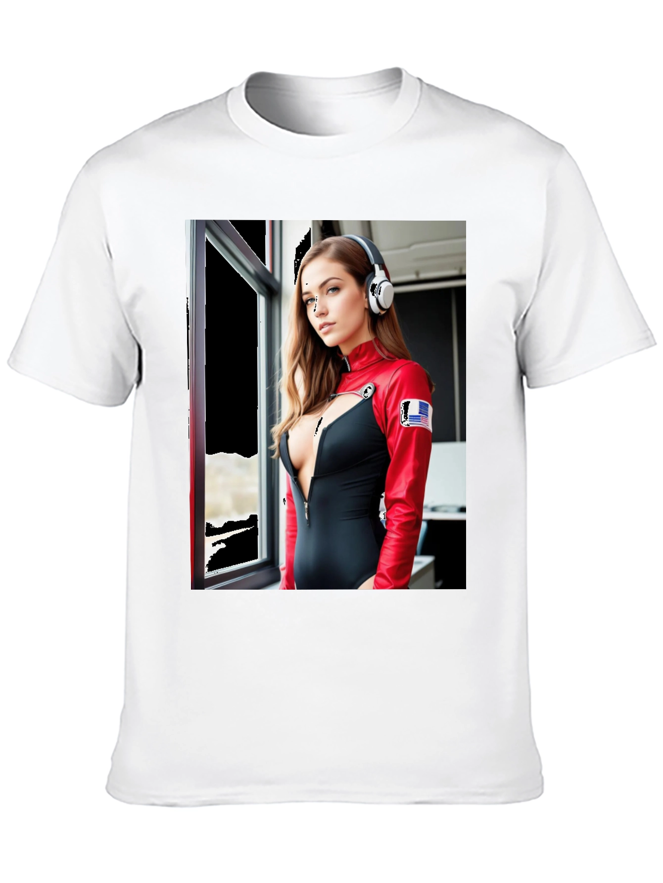 Black Black T-Shirt with Futuristic Woman Graphic view 10