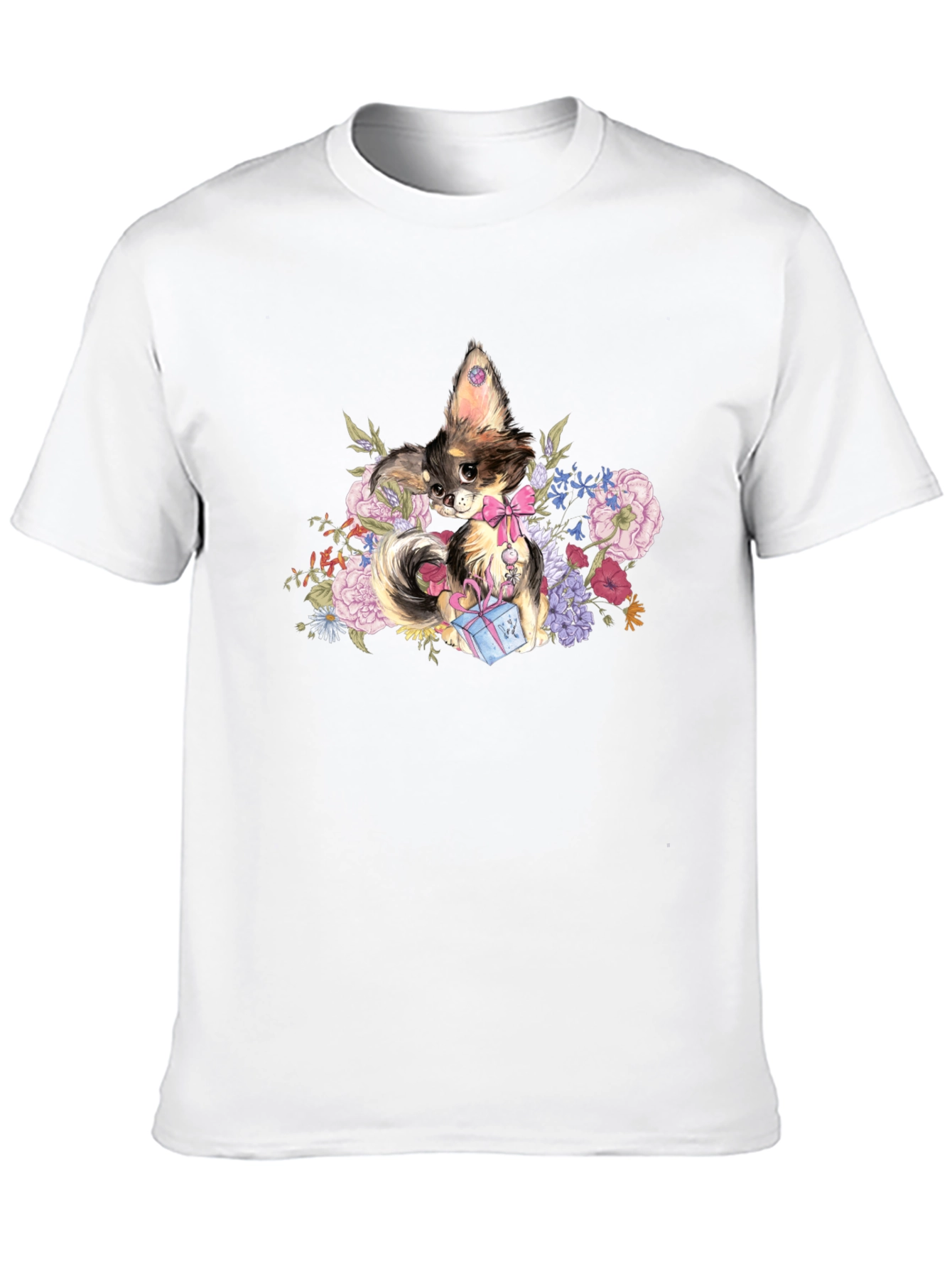 Black Chihuahua Floral T-Shirt view 10