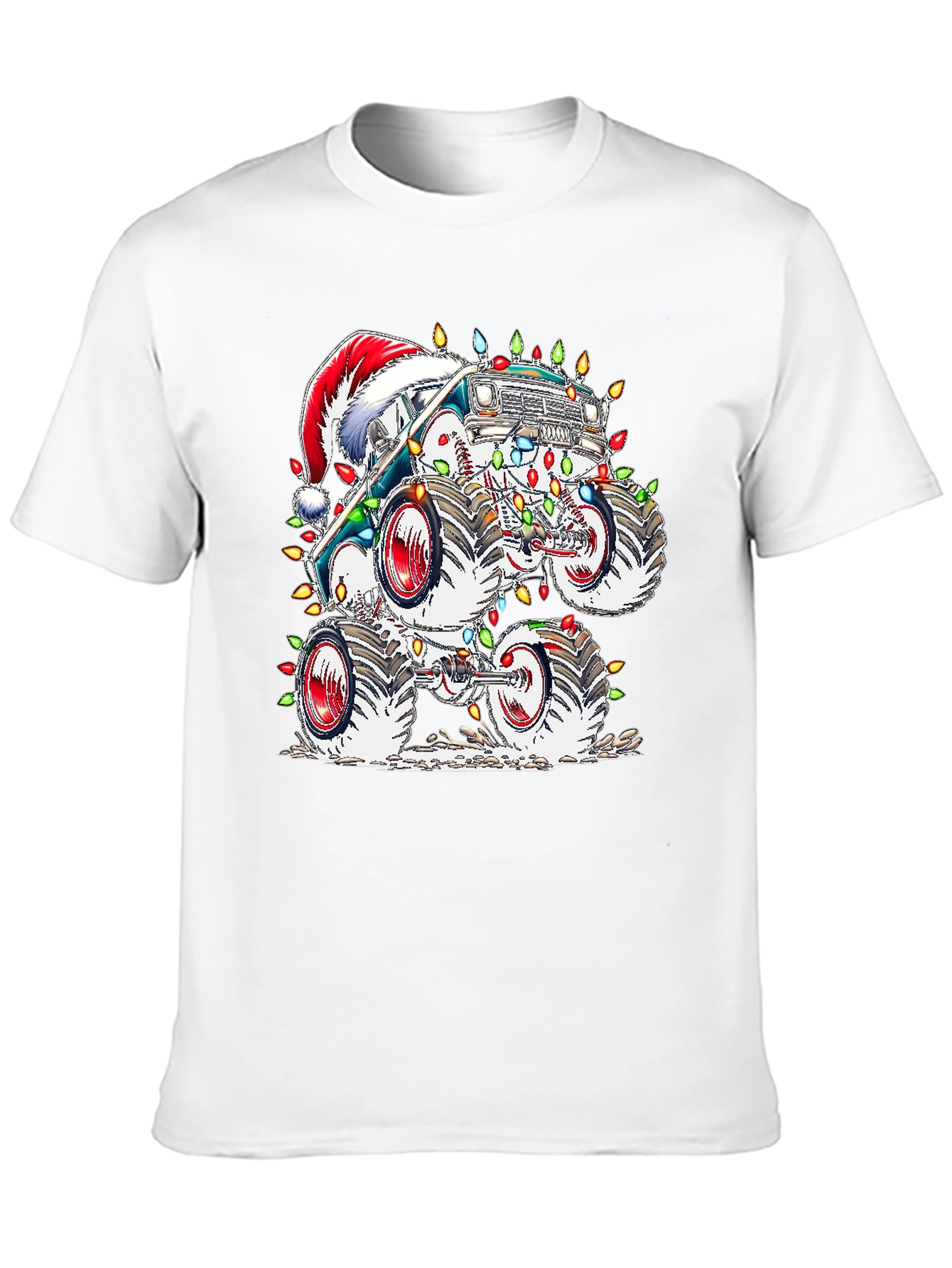 Black Festive Monster Truck Christmas T-Shirt view 10