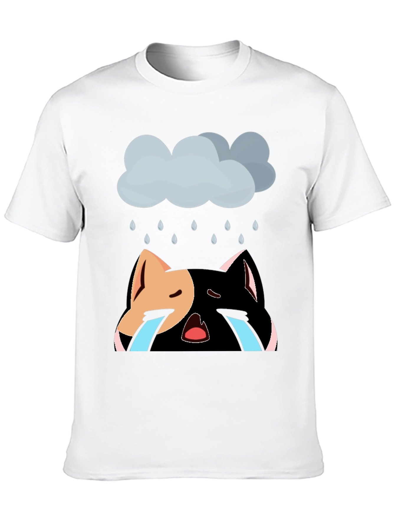 Black Sad Cat T-Shirt - Unisex Black Cotton Blend view 10