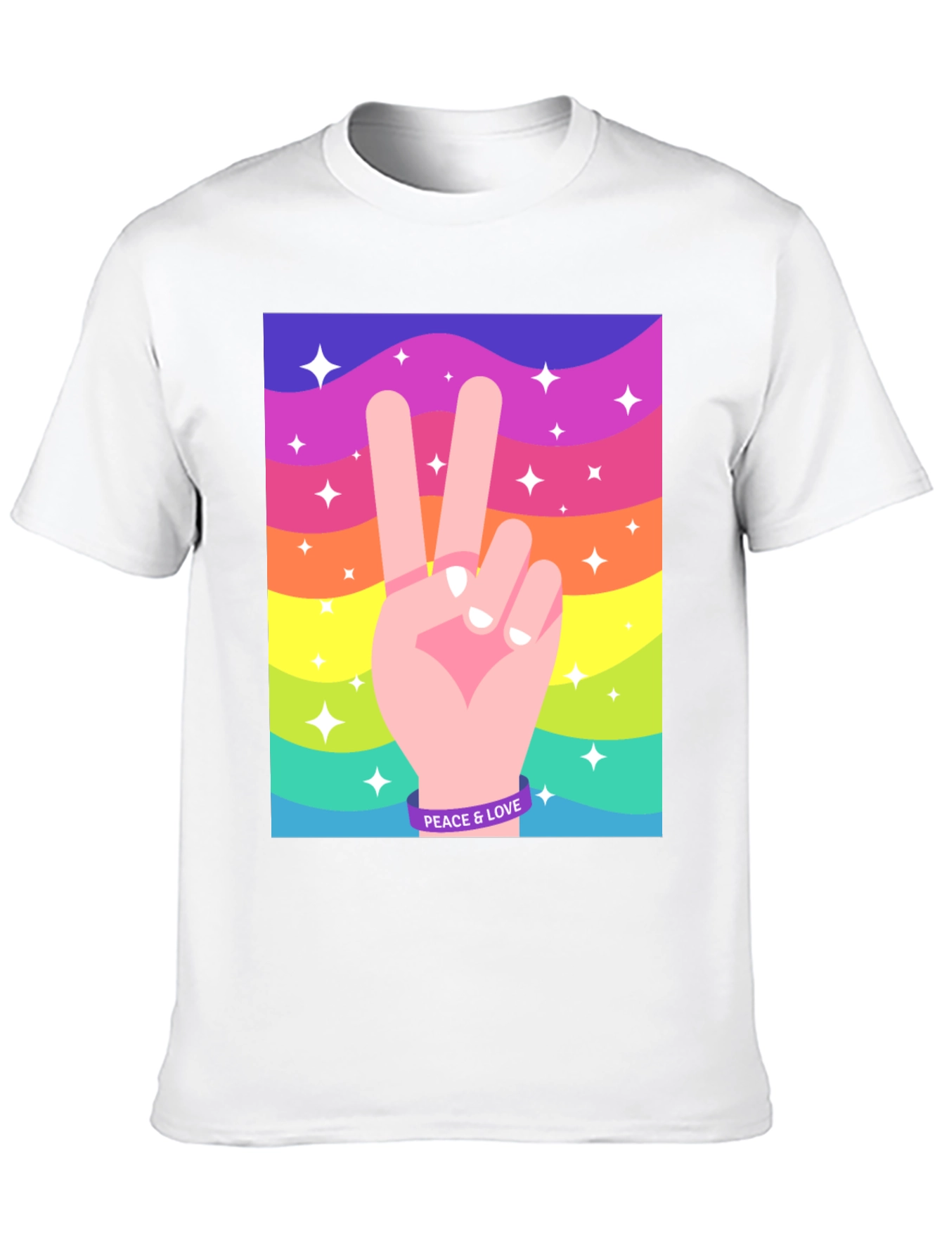 Peace and Love Graphic Tee - Retro Rainbow Design - 10