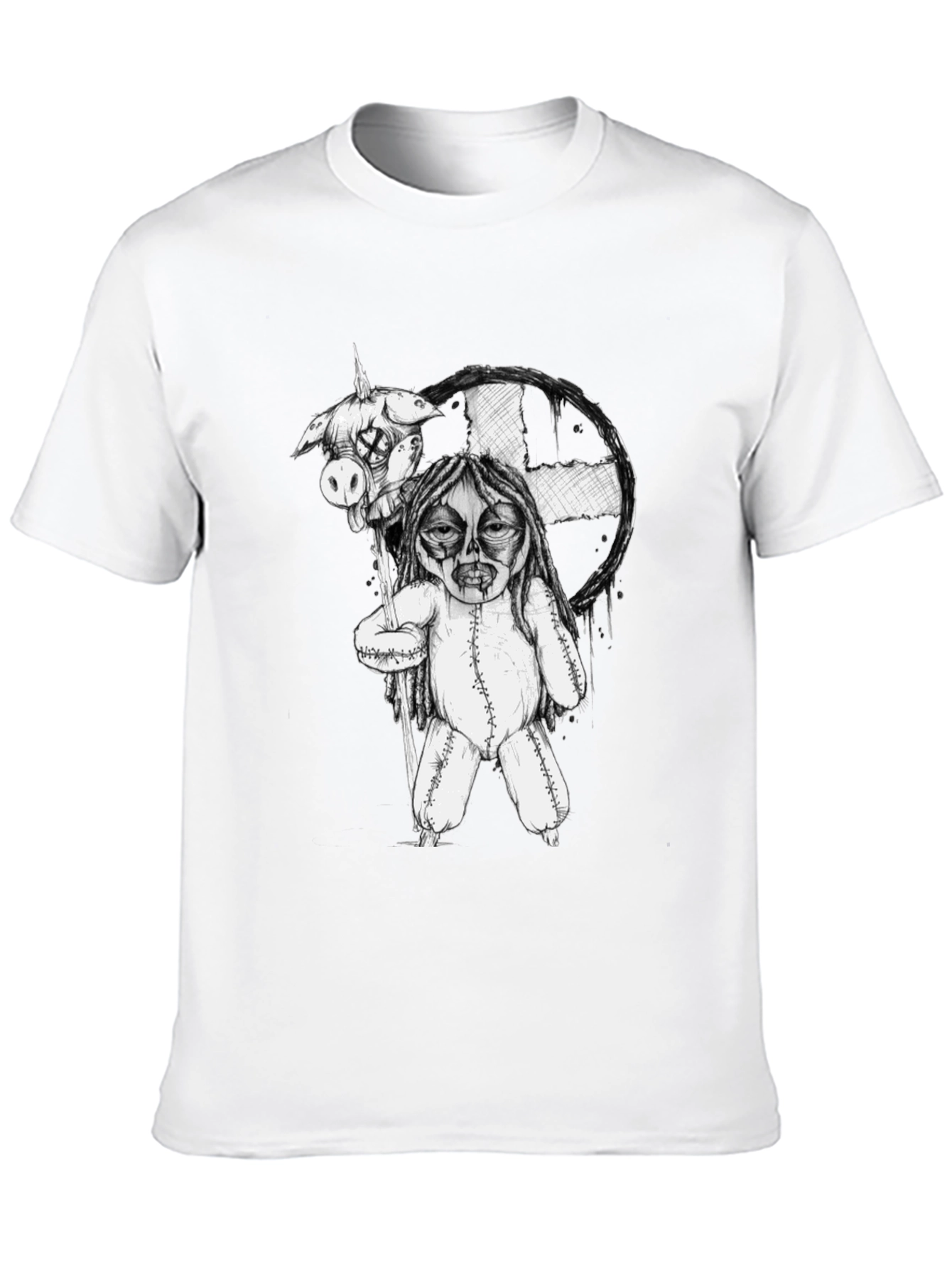 Black Creepy Doll Graphic Tee - Unique Horror Shirt view 10