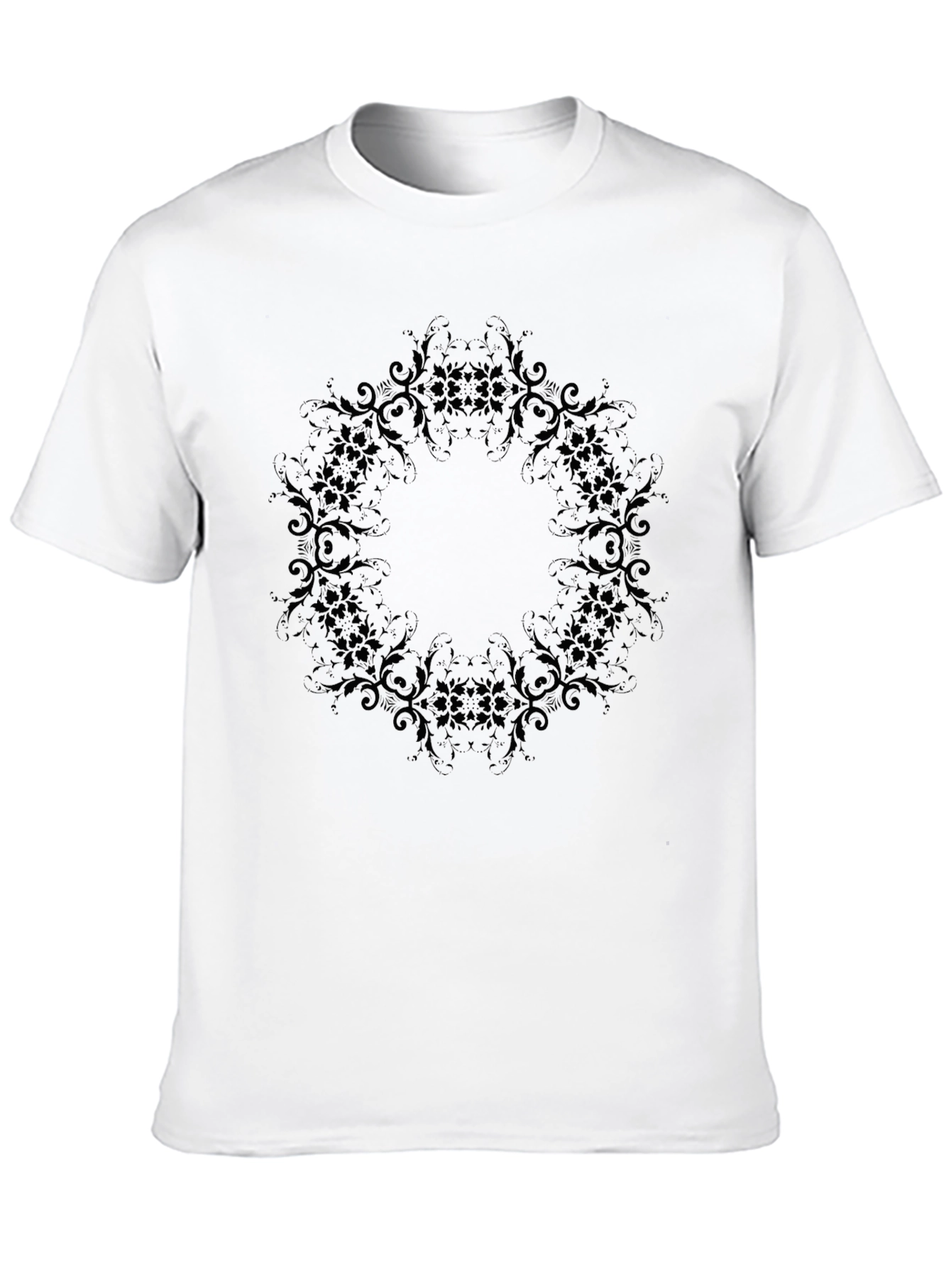 Black Men's Black T-Shirt with Subtle Floral Mandala Design view 10
