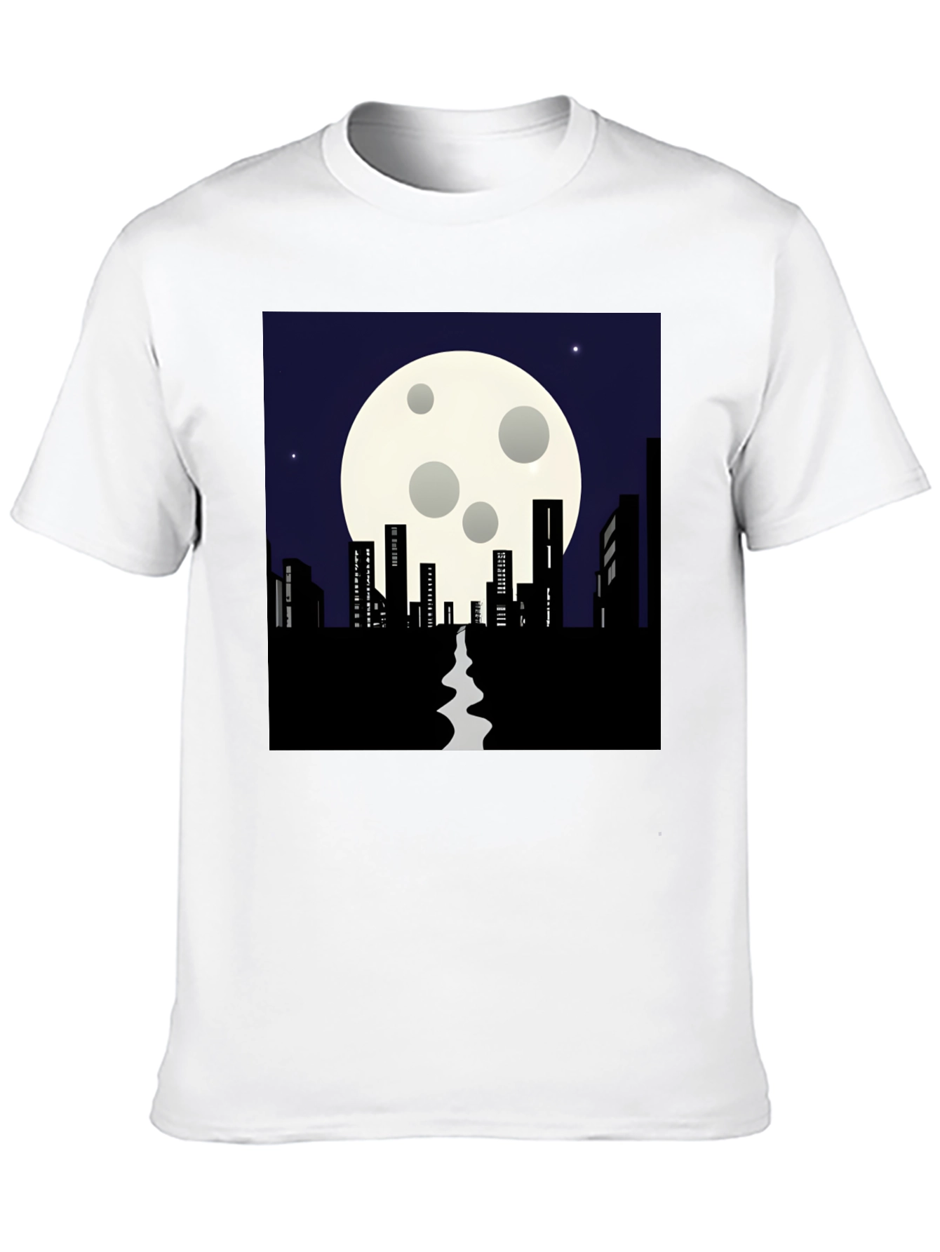 Black Night Cityscape T-Shirt: Moonlit Silhouette Tee view 10