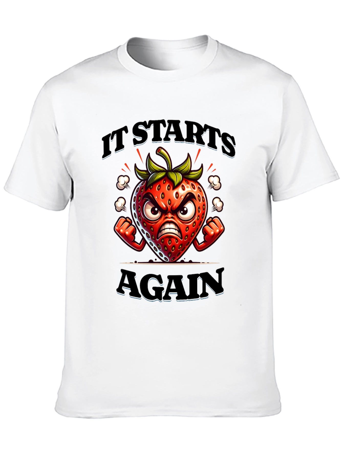 Black Angry Strawberry Cartoon Graphic T-Shirt view 10