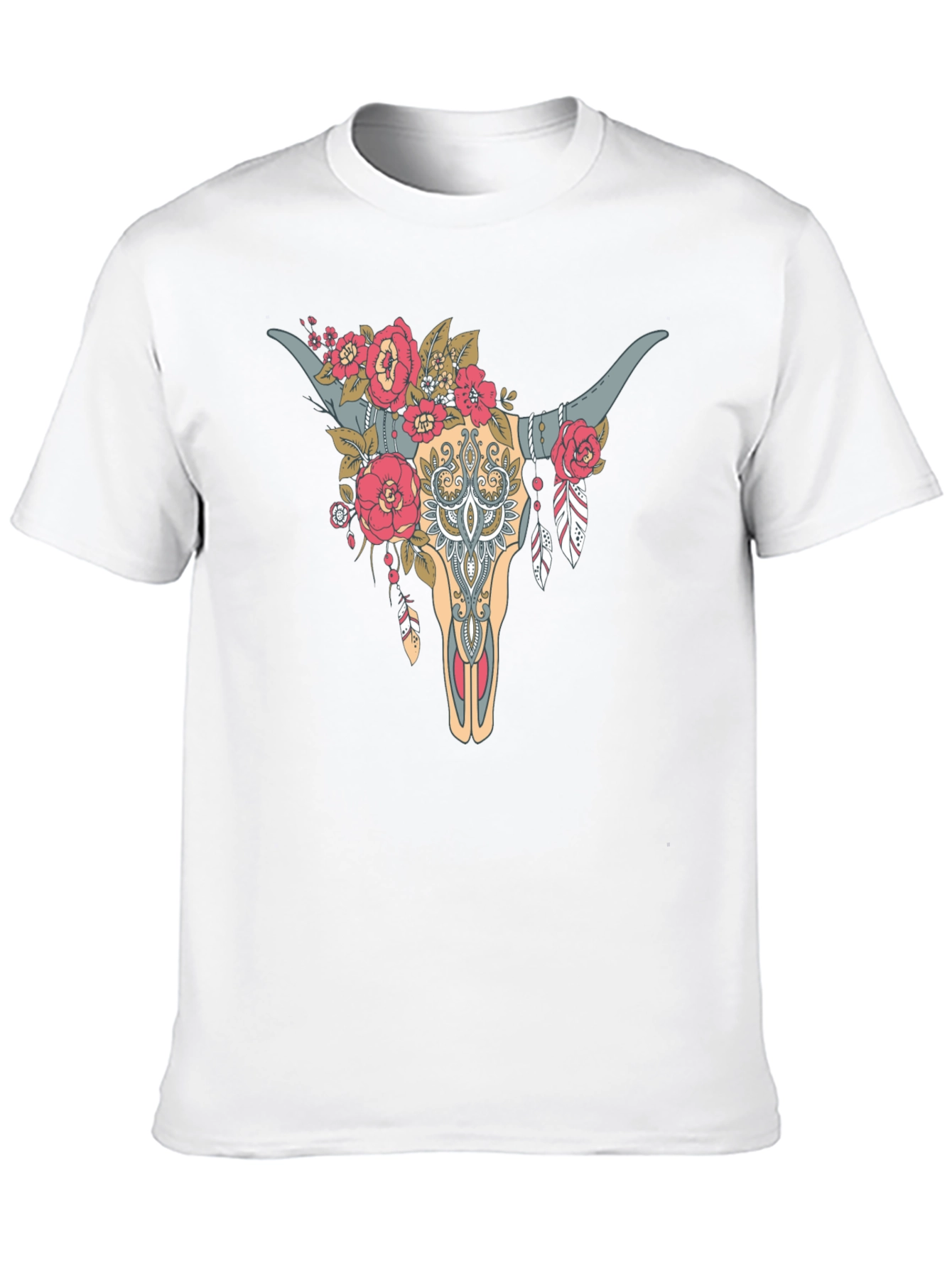 Black Floral Bull Skull Graphic Tee - Western Style view 10
