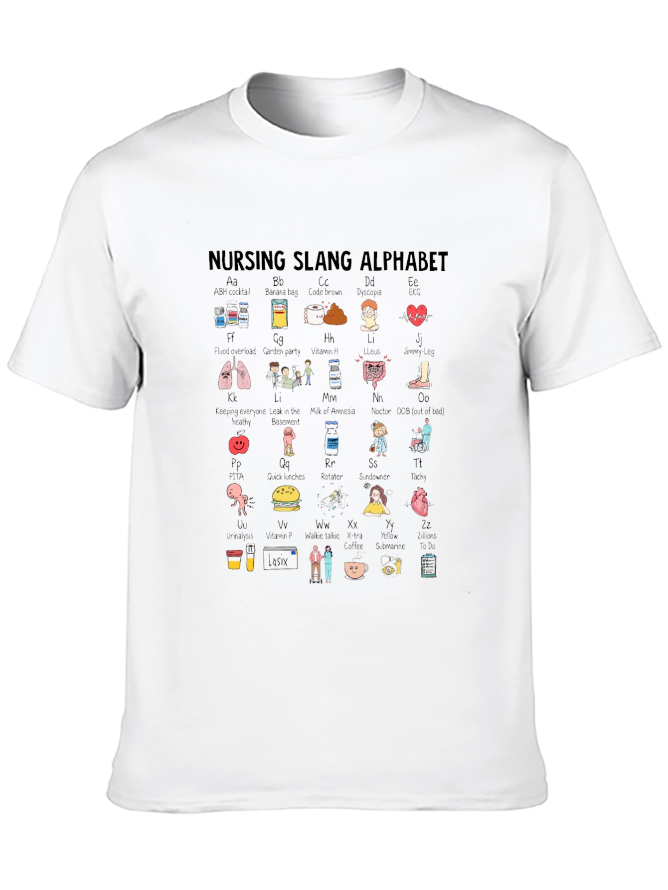 Black Nursing Slang Alphabet T-Shirt - Black Crew Neck view 10