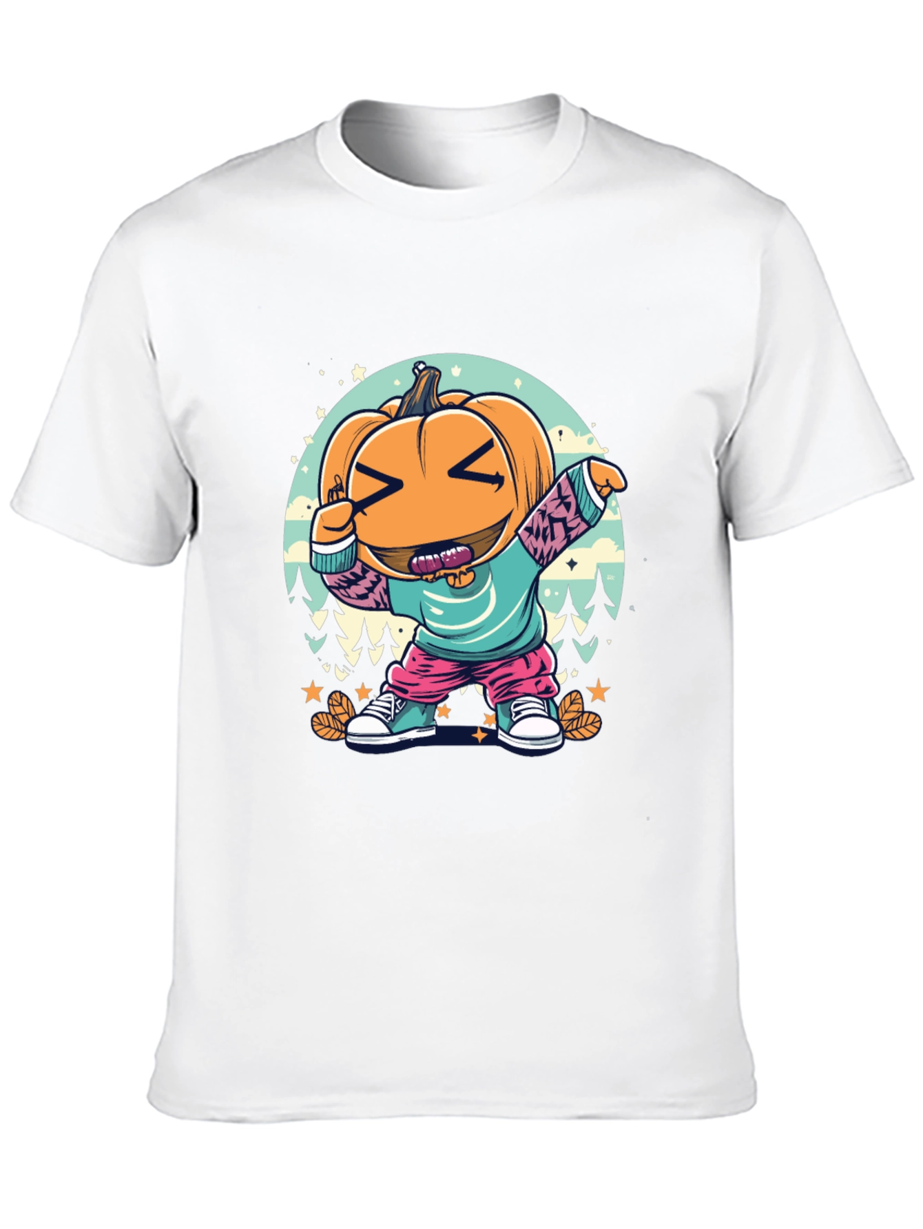 Black Dabbing Pumpkin Cartoon T-Shirt - Halloween Style view 10