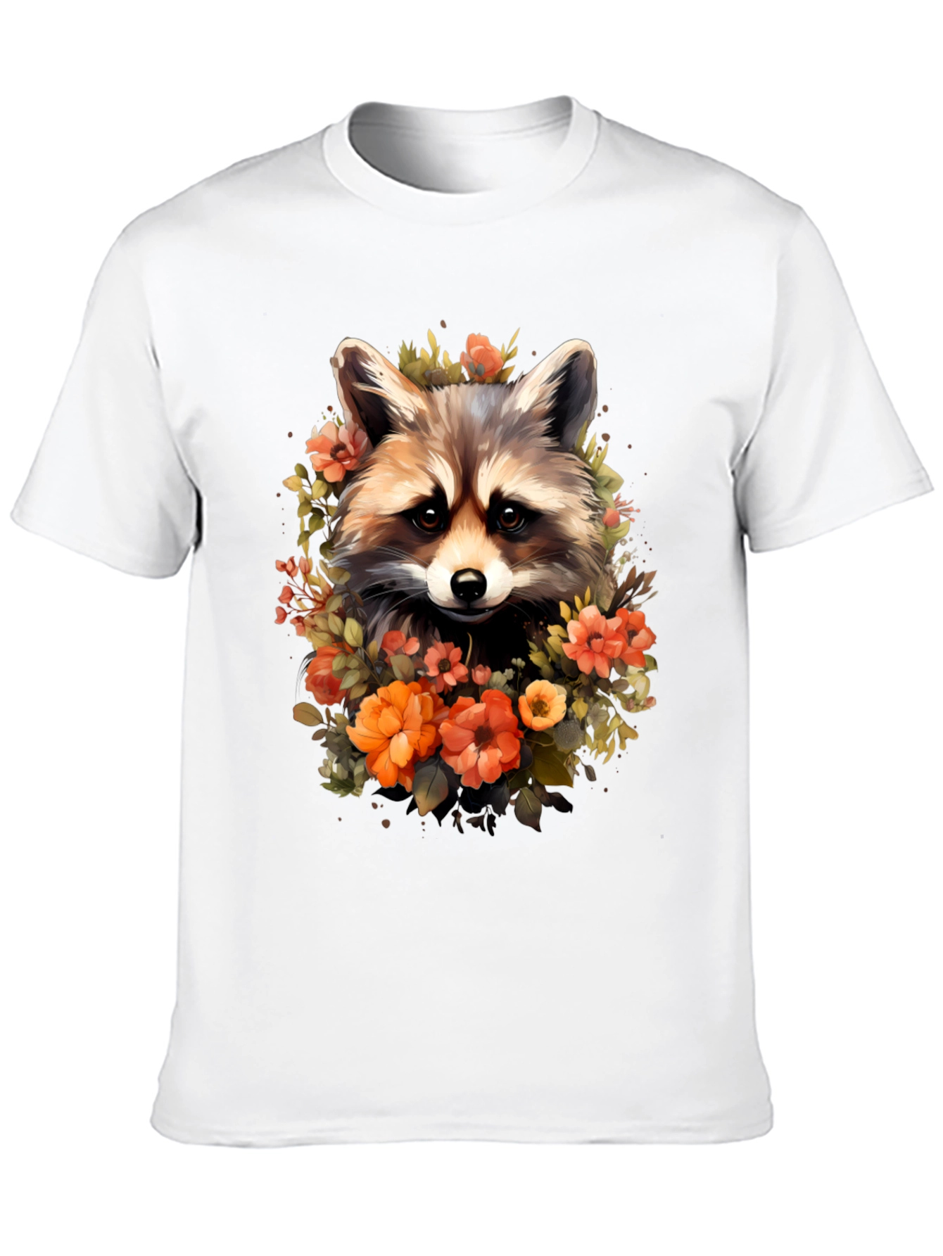 Black Raccoon & Floral Graphic Tee - Soft Black T-Shirt view 10