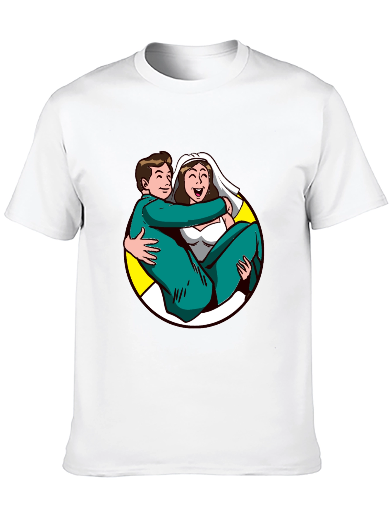 Black Cartoon Bride and Groom Black T-Shirt view 10