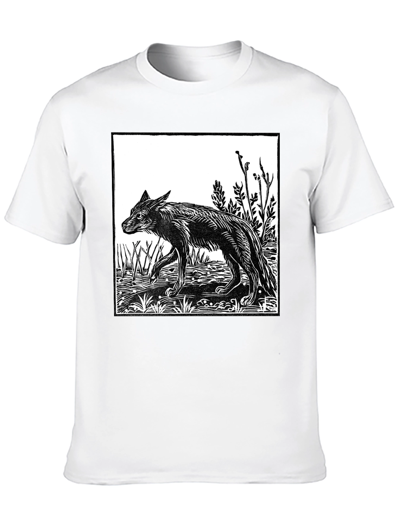 Black Woodcut Wolf Graphic T-Shirt - Black view 10