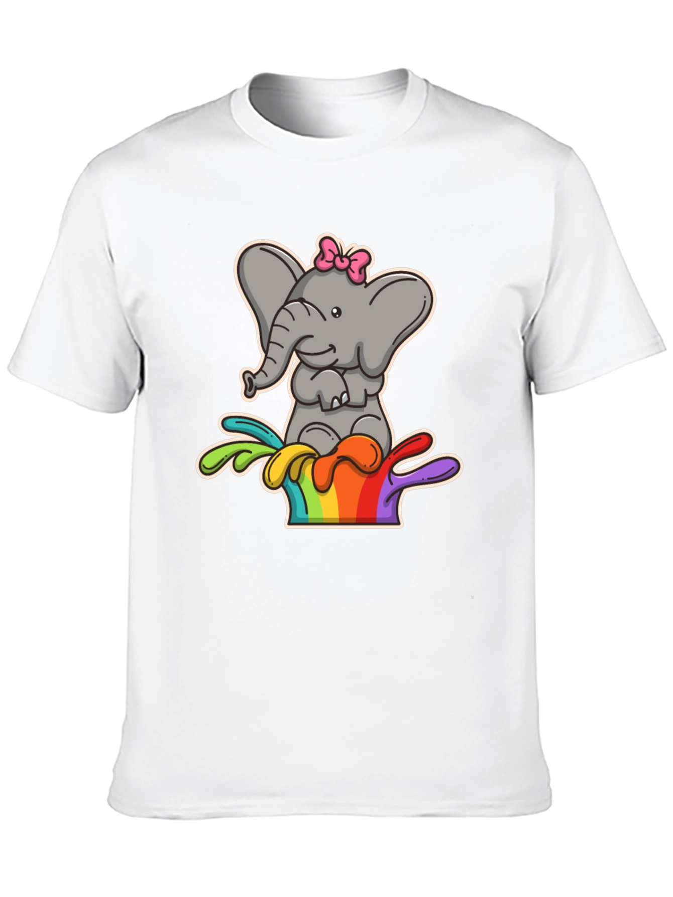 Black Elephant Rainbow Splash Tee - Cute Cartoon Graphic Shirt view 10