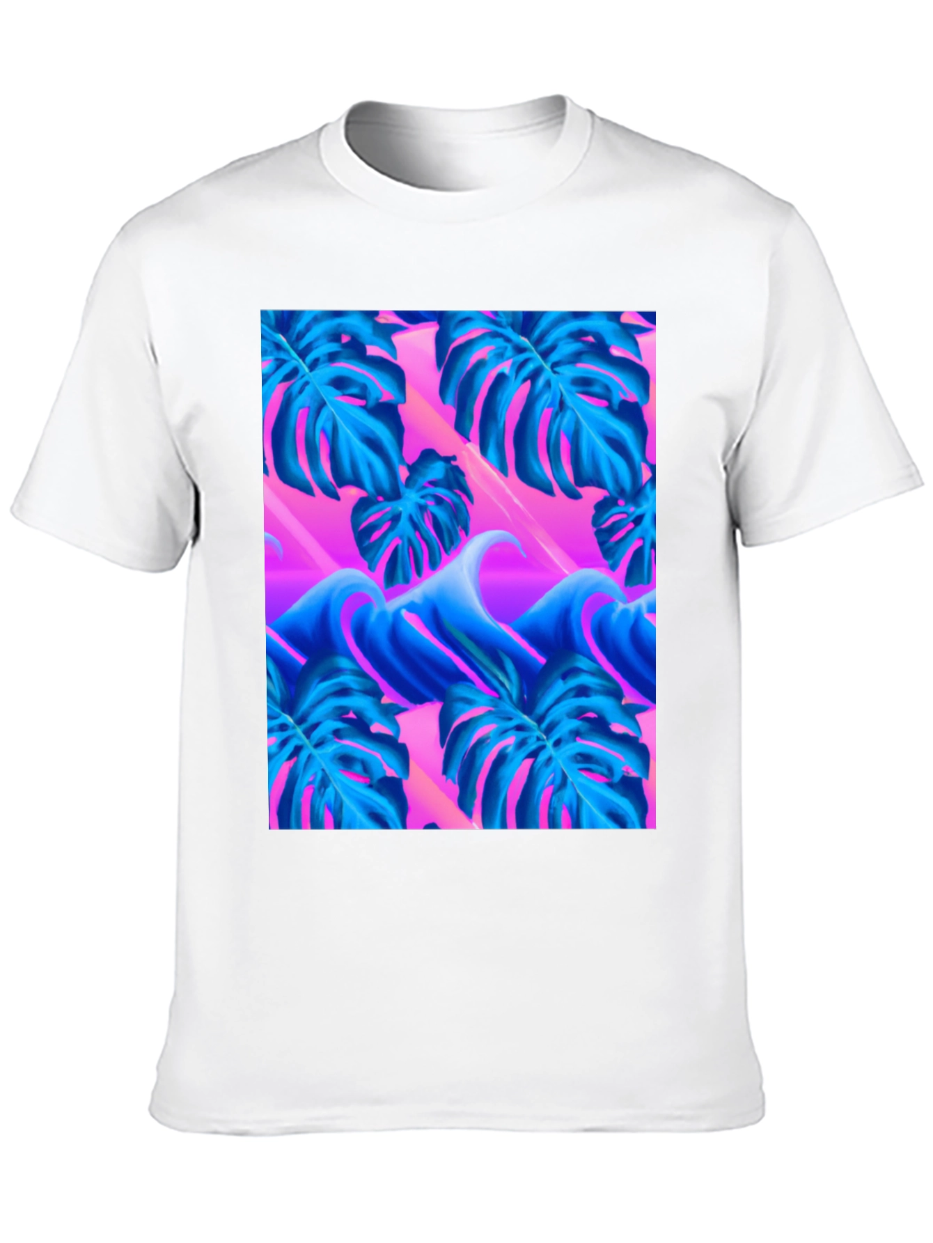 Black Vaporwave Monstera Leaf T-Shirt view 10