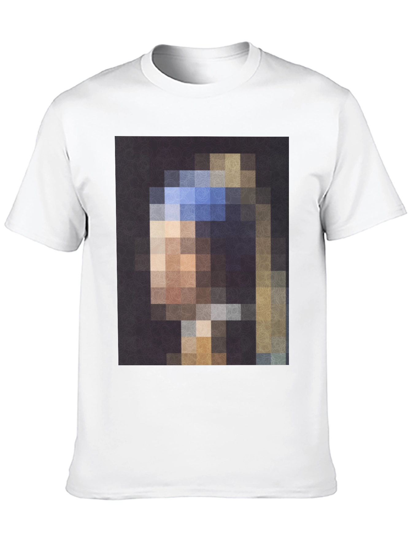 Black Pixelated Girl with a Pearl Earring T-Shirt view 10