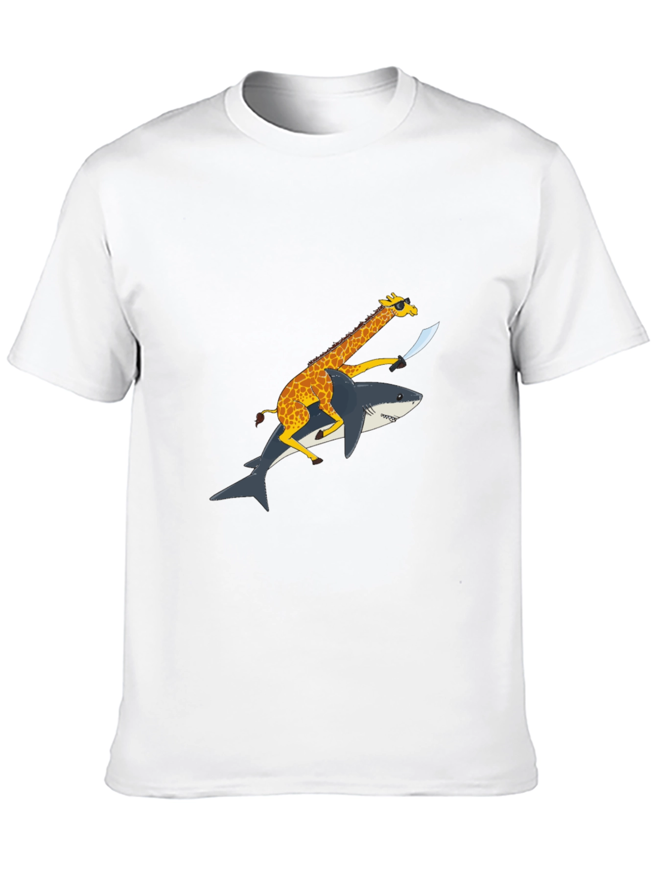 Black Giraffe Riding Shark Graphic Tee - Funny Animal Shirt view 10