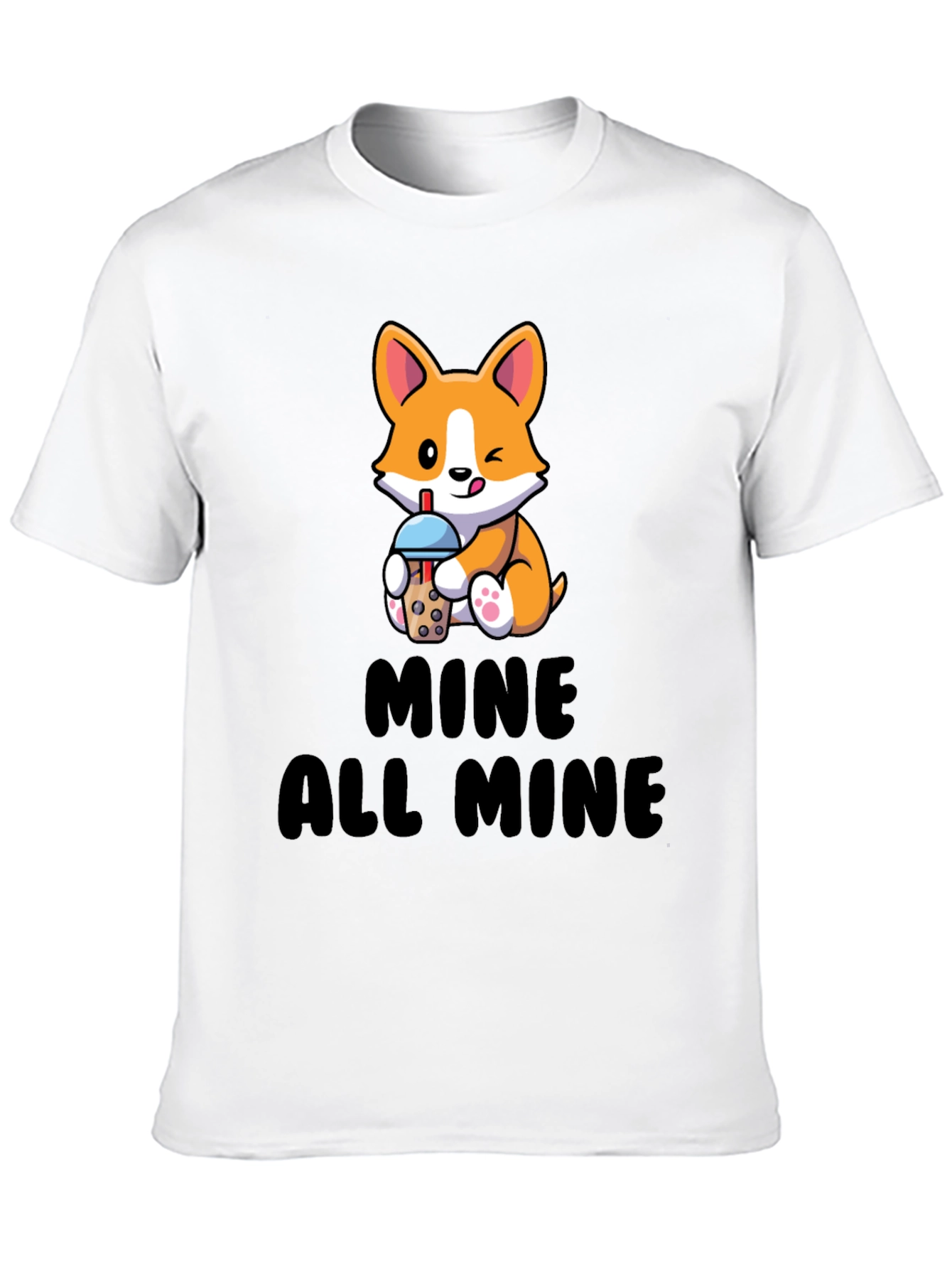 Black Cute Corgi Boba Tea T-Shirt - Mine All Mine view 10