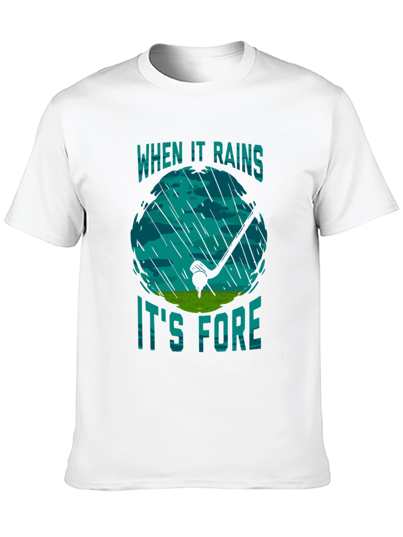 Black Funny Golf Rain T-Shirt - When It Rains It's Fore view 10