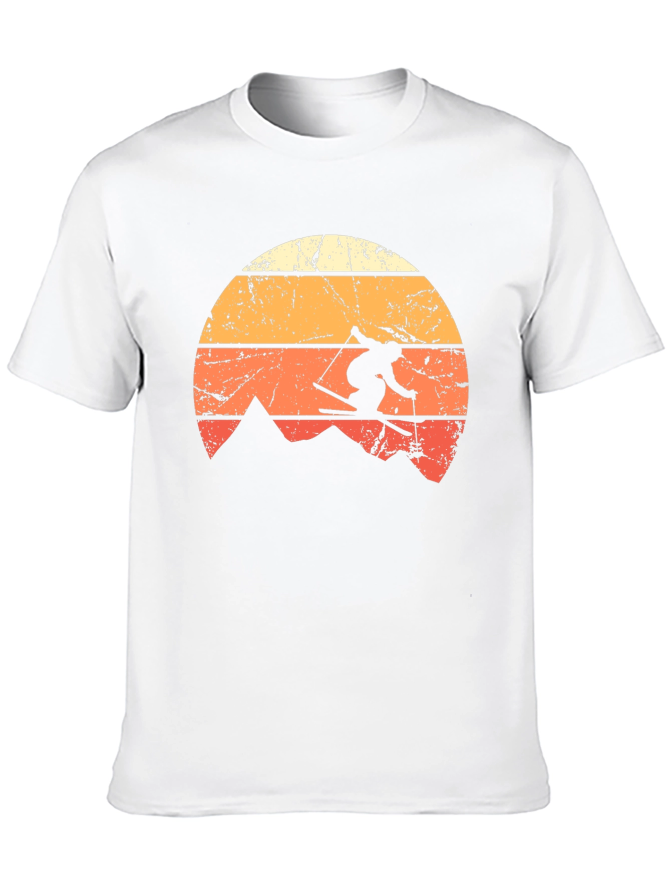 Black Retro Skiing T-Shirt - Vintage Mountain Sunset Design view 10