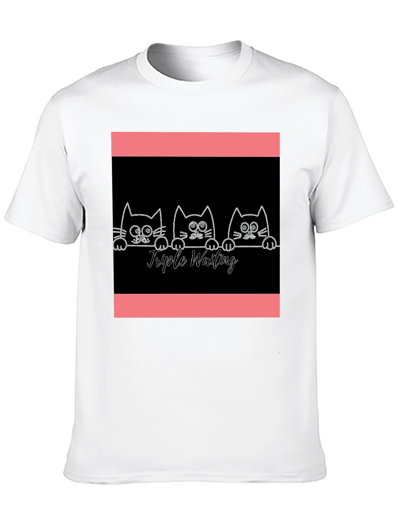 Black Triple Waiting Cats Graphic Tee - Soft Black Cotton T-Shirt view 10