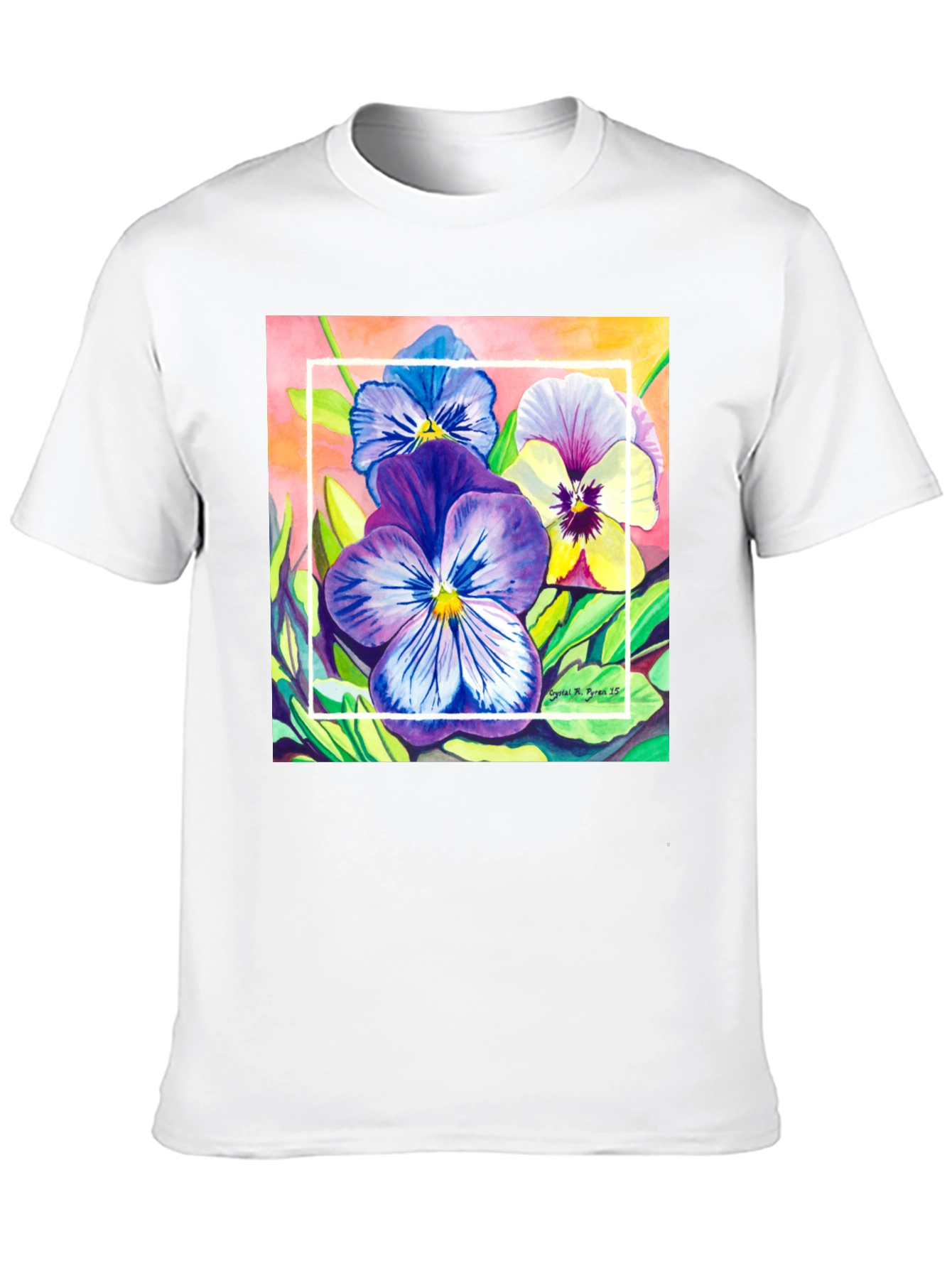 Black Floral Pansies Watercolor T-Shirt view 10