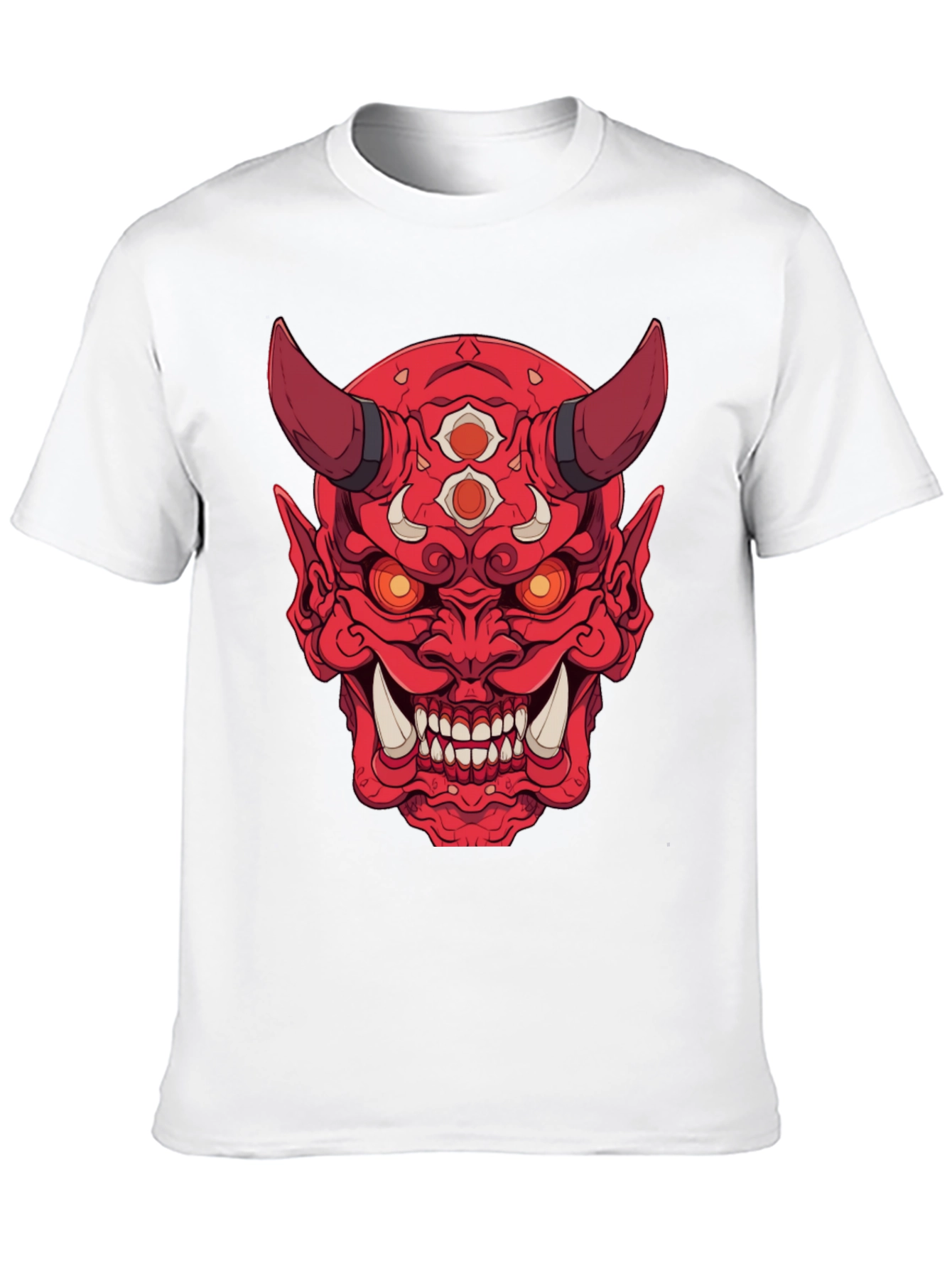 Black Red Oni Demon Graphic Print Black T-Shirt view 10