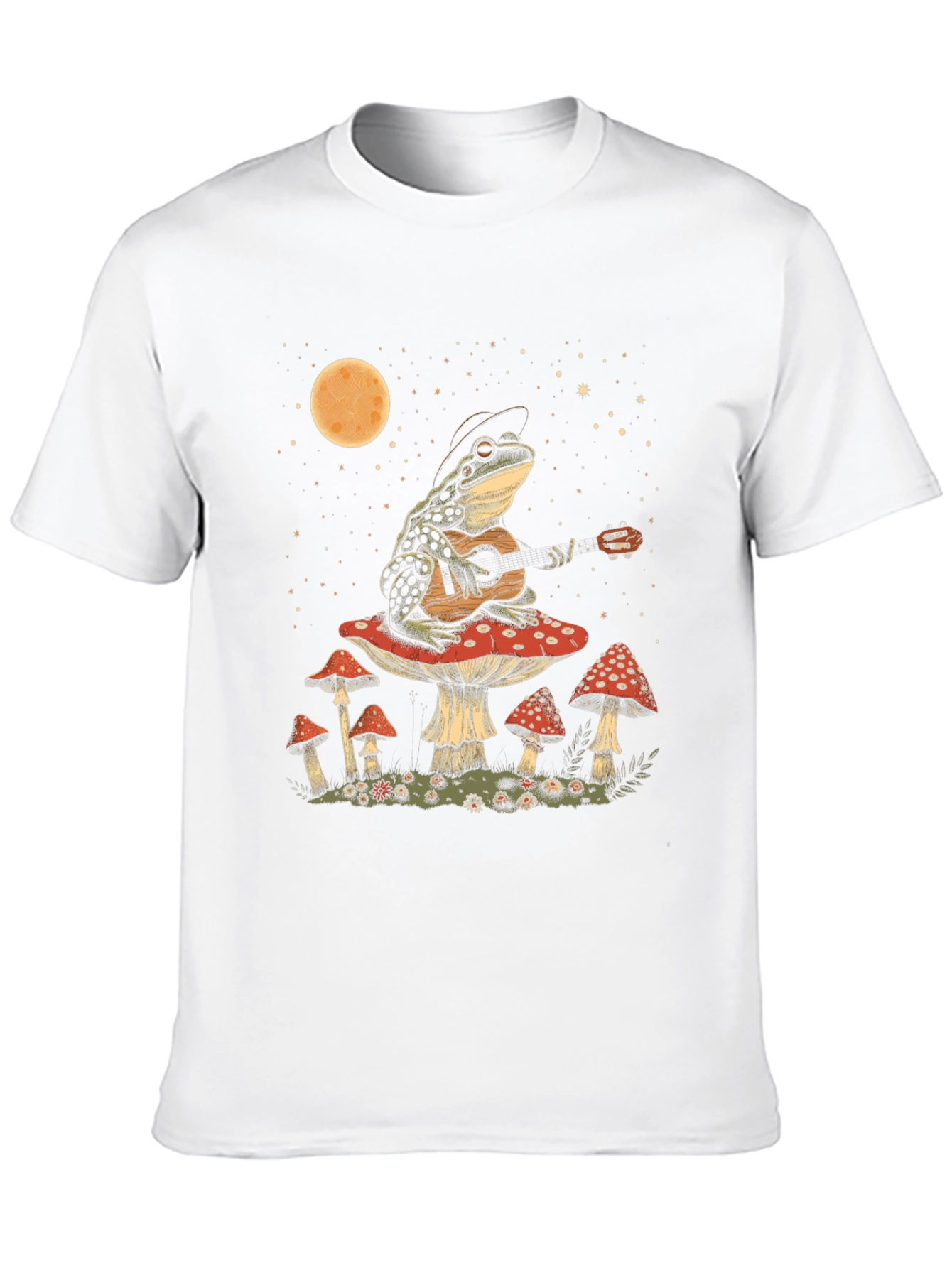 Black Frog Guitarist on Mushroom T-Shirt - Black Cotton Tee view 10