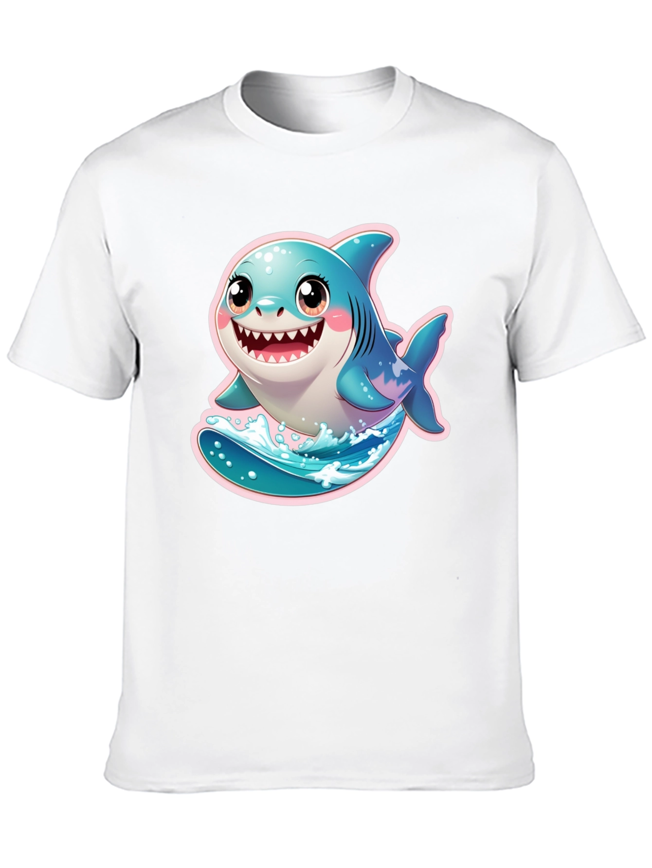 Black Cute Cartoon Shark Graphic Black T-Shirt view 10
