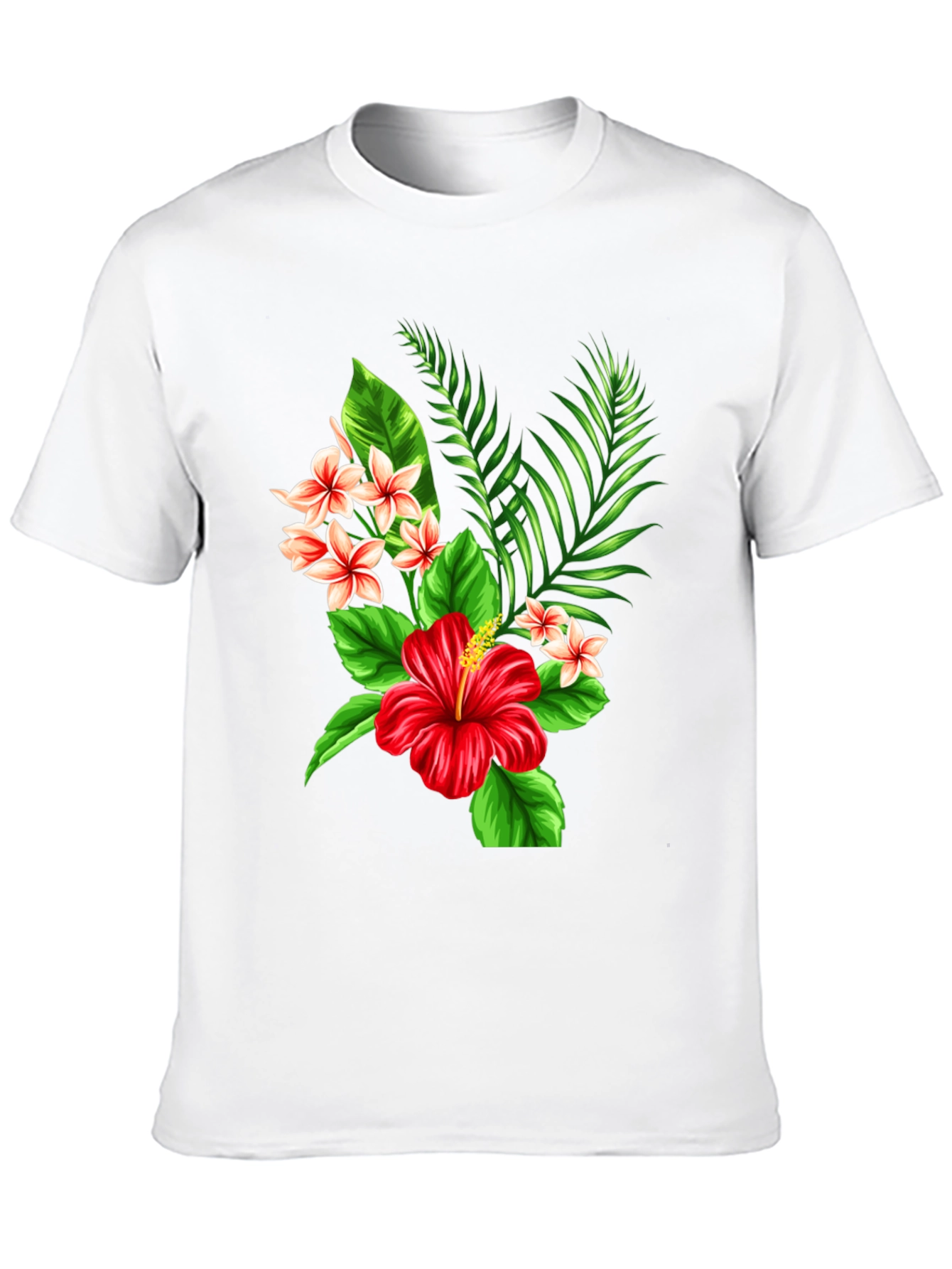 Black Tropical Floral T-Shirt - Red Hibiscus & Plumeria Design view 10