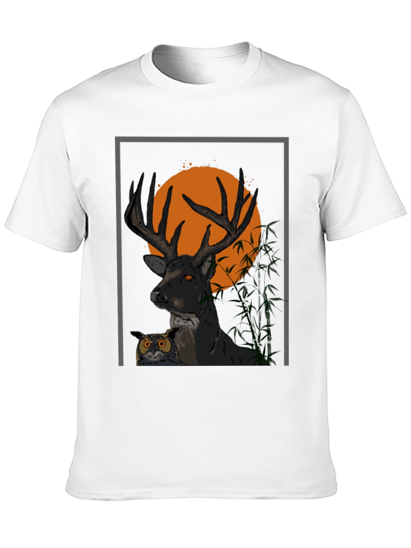 Black Deer & Owl Graphic Tee - Nature Inspired Men's Shirt view 10