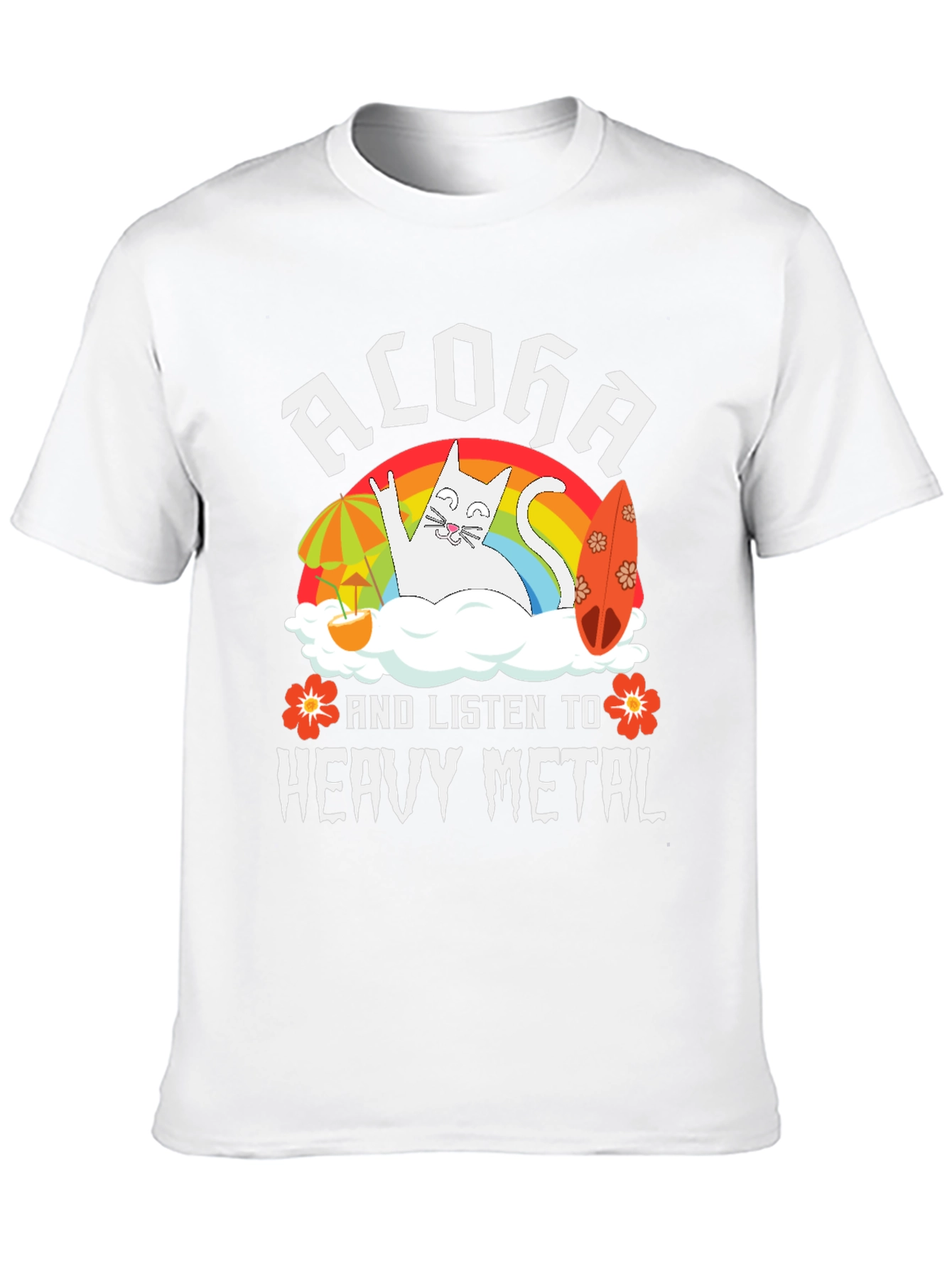 Black Aloha Heavy Metal Cat Graphic T-Shirt view 10